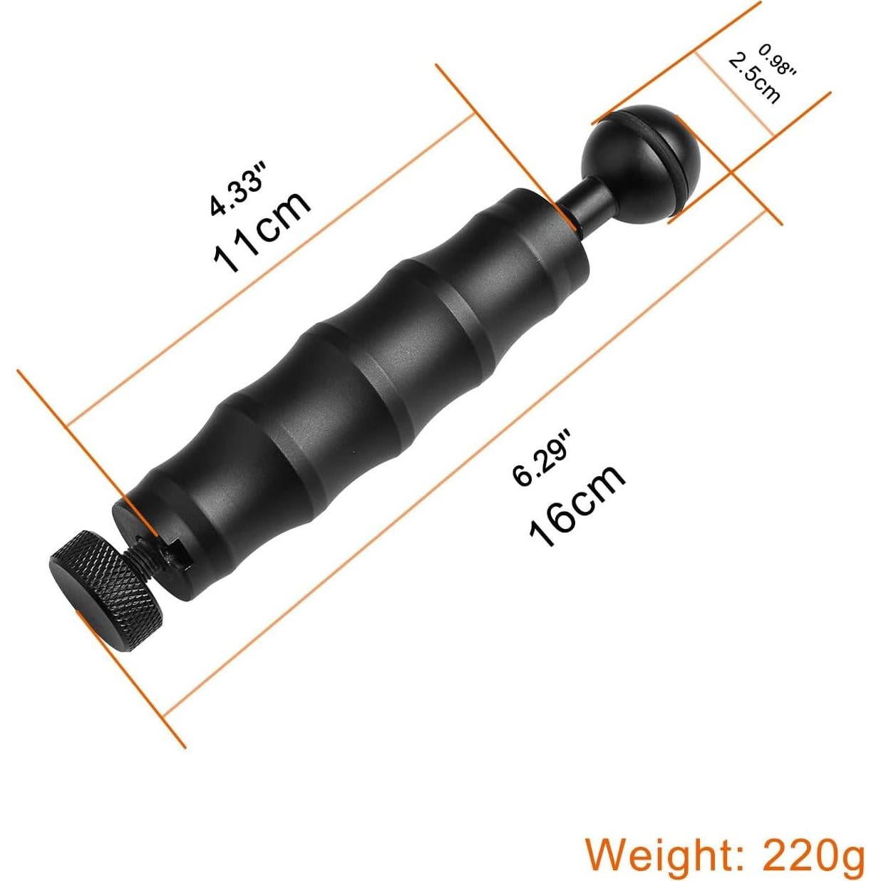 Mango de cámara submarina OrcaTorch ZJ12, 230g, montaje universal