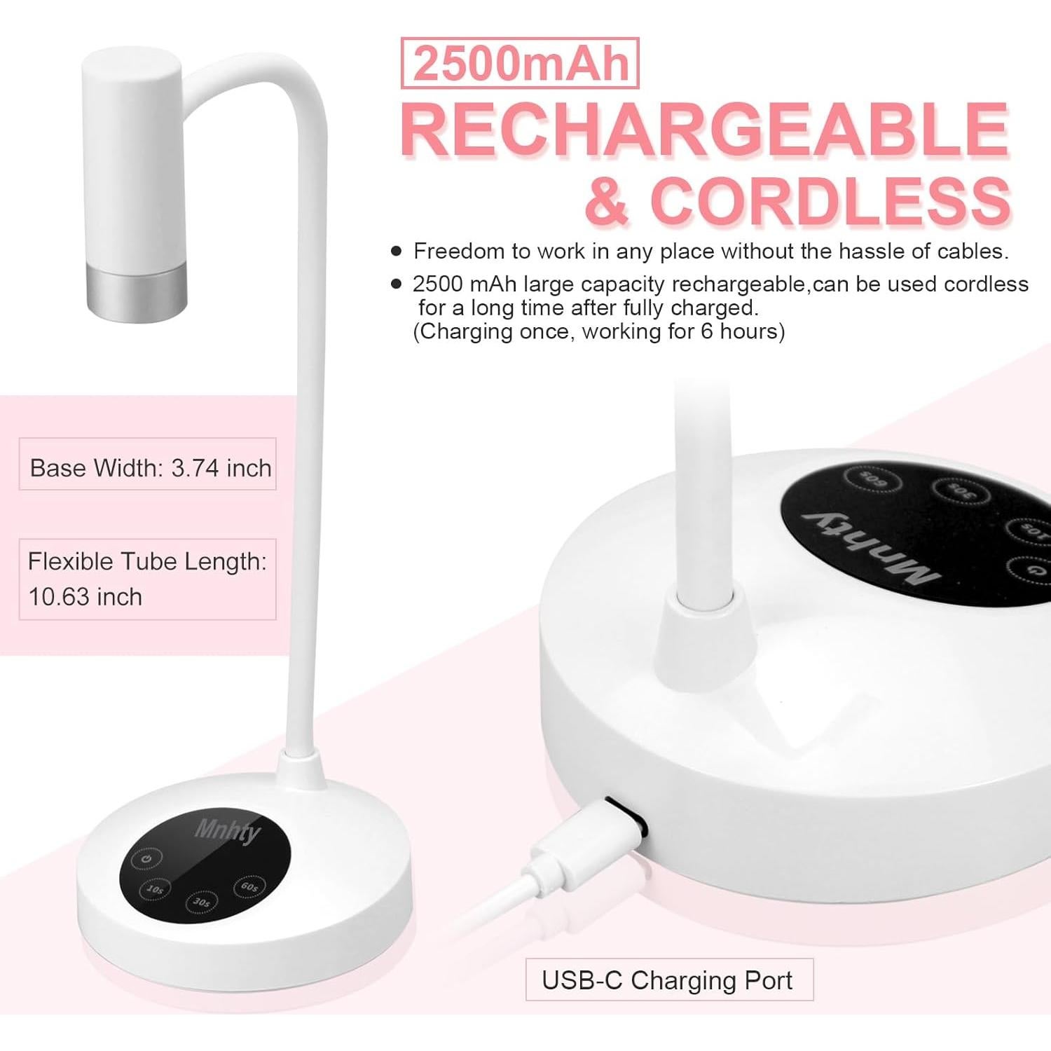 Lámpara UV LED para Uñas Gel X Inalámbrica 12W Blanca