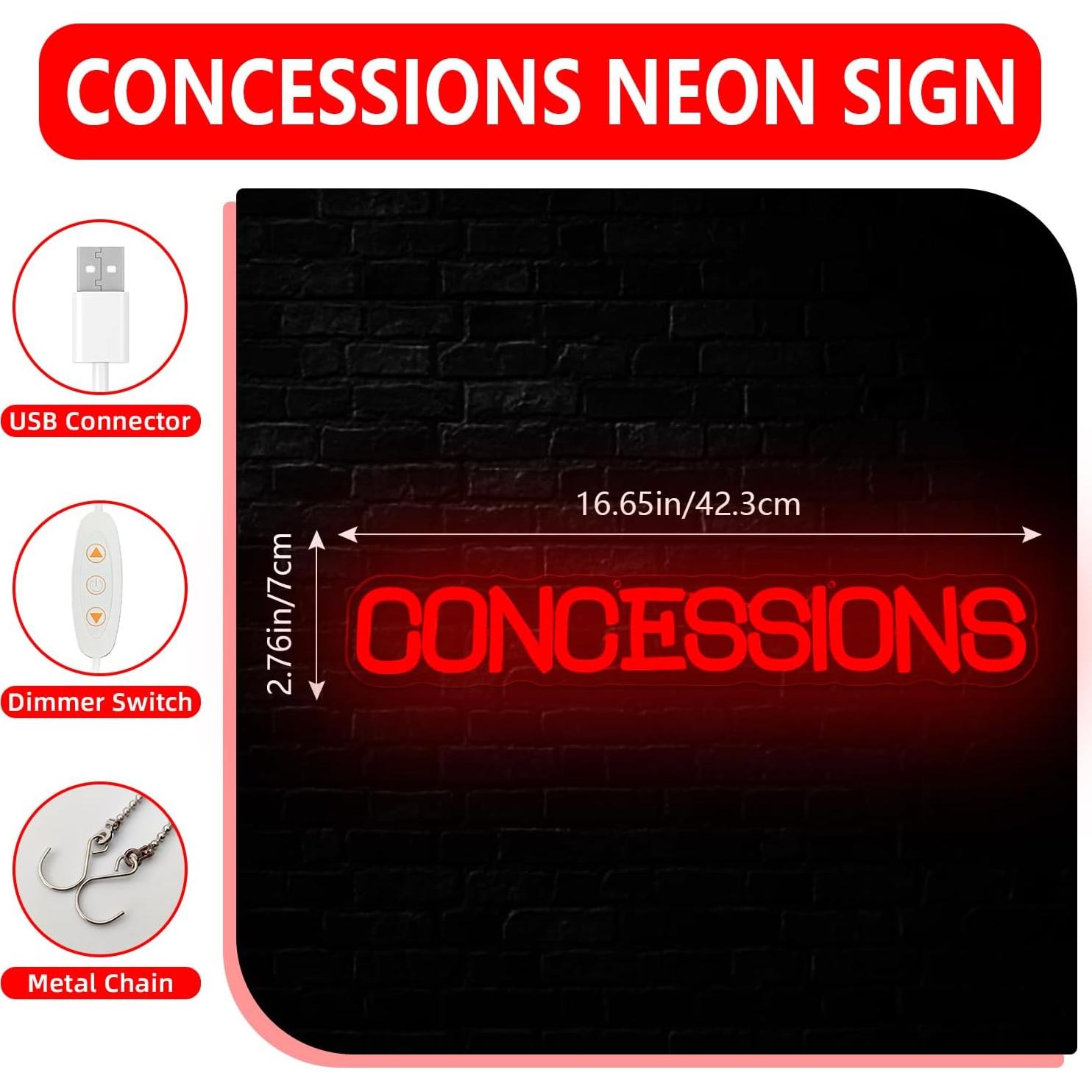 Letrero de Neón LED Jeanchrl Concesiones para Fiesta 28.2x19.8cm