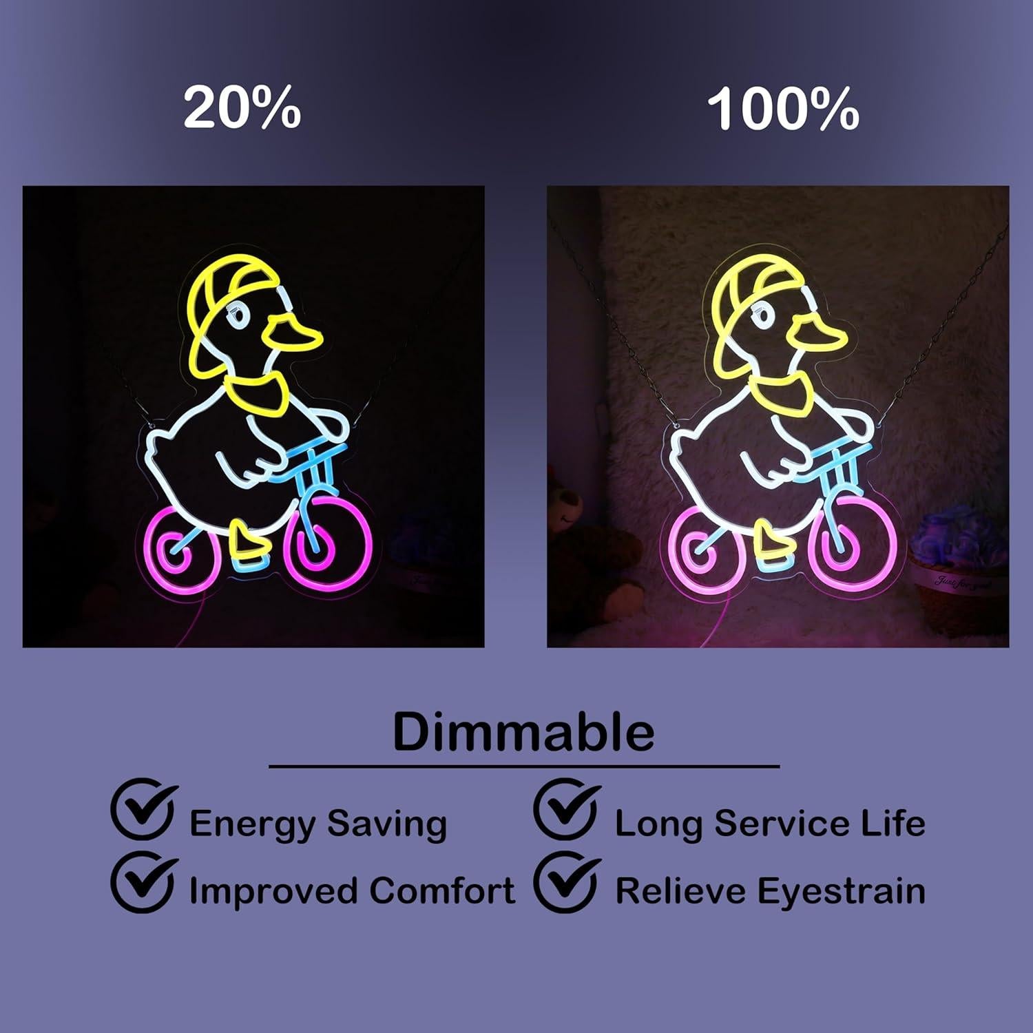 Luz de Neón LED Pato Montando Bicicleta HeyLEDNeoN 40.9x28.7cm