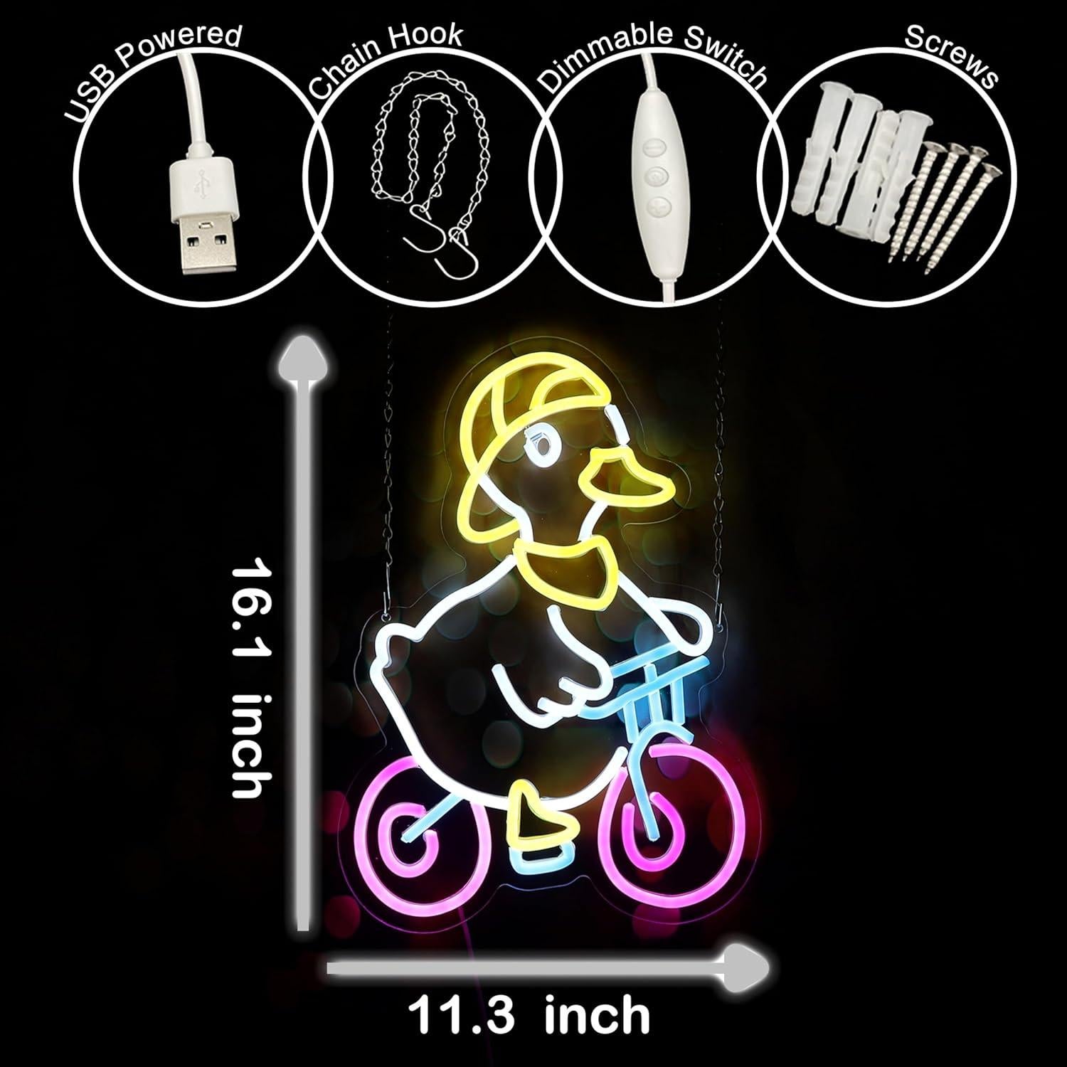 Luz de Neón LED Pato Montando Bicicleta HeyLEDNeoN 40.9x28.7cm