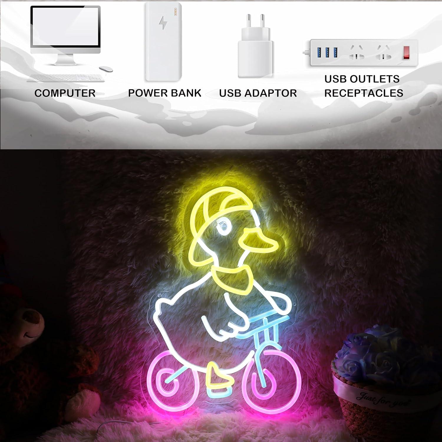 Luz de Neón LED Pato Montando Bicicleta HeyLEDNeoN 40.9x28.7cm