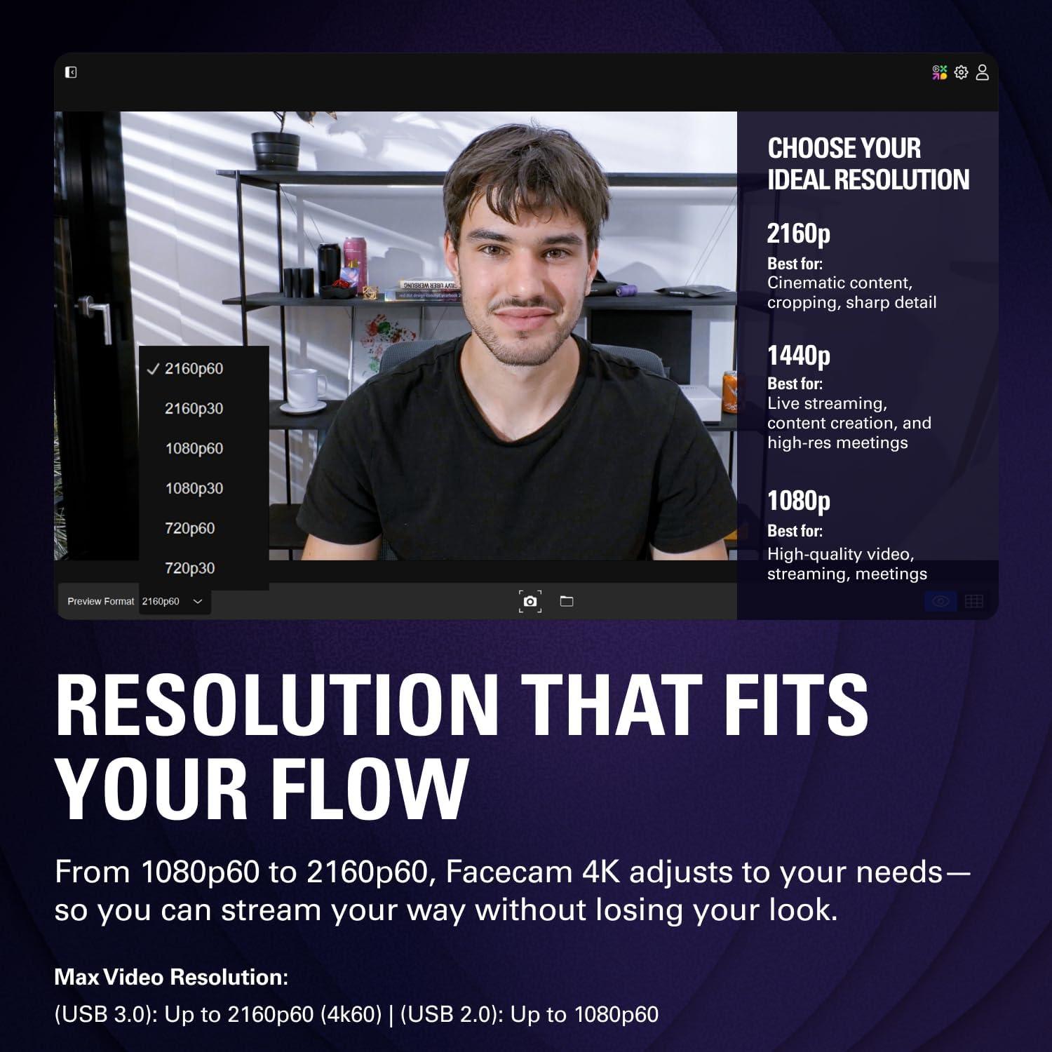 Webcam 4K Elgato Facecam 4K60 USB-C para PC y Mac