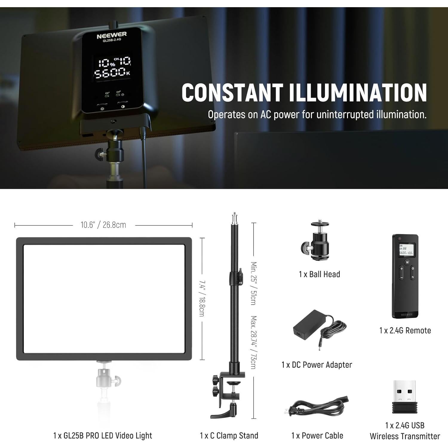 Luz LED de Streaming NEEWER GL25B 25W 12.9" Regulable