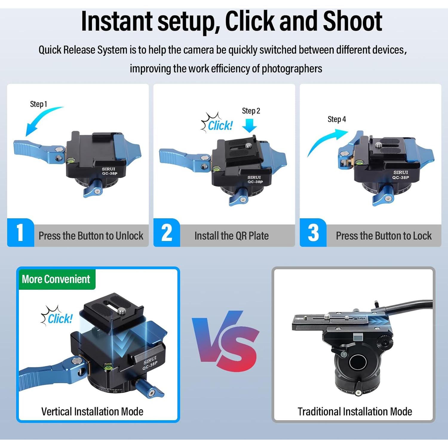 Placa de Liberación Rápida SIRUI QC-38P 38mm con Cabezal 360°