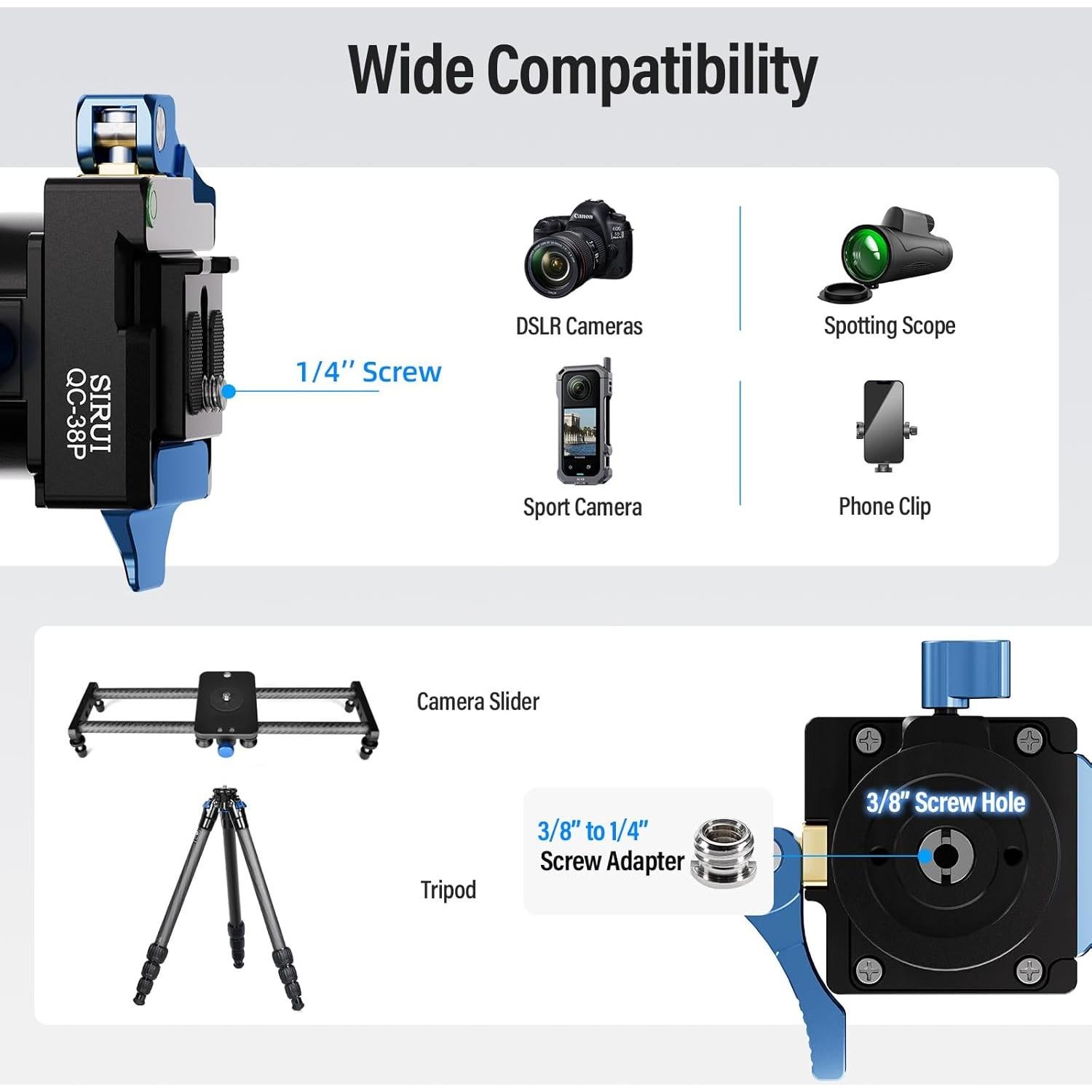 Placa de Liberación Rápida SIRUI QC-38P 38mm con Cabezal 360°