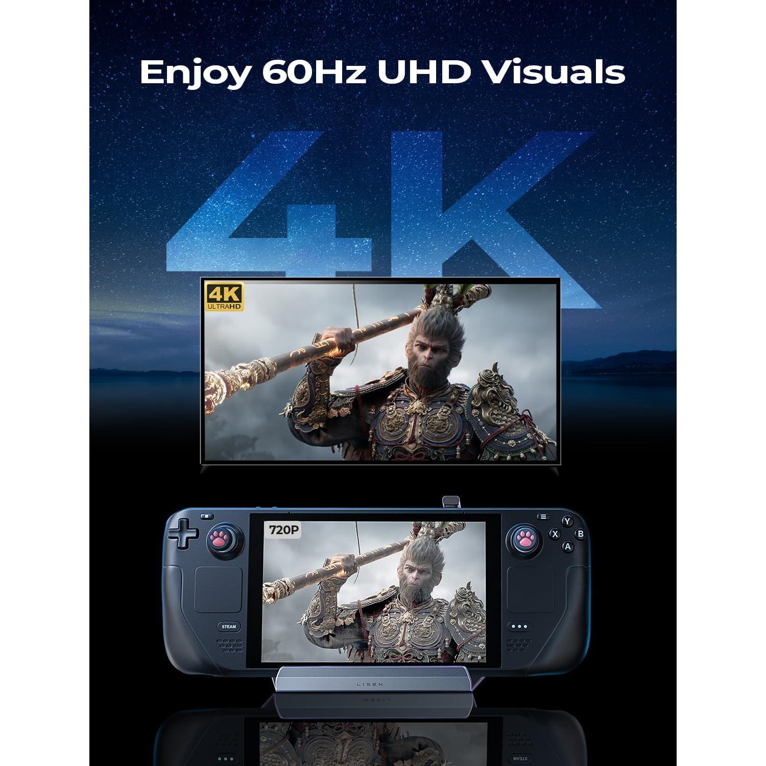 Estación de Acoplamiento LISEN para ASUS ROG ALLY X y Steam Deck - 4K@60Hz, USB 3.0, PD100W