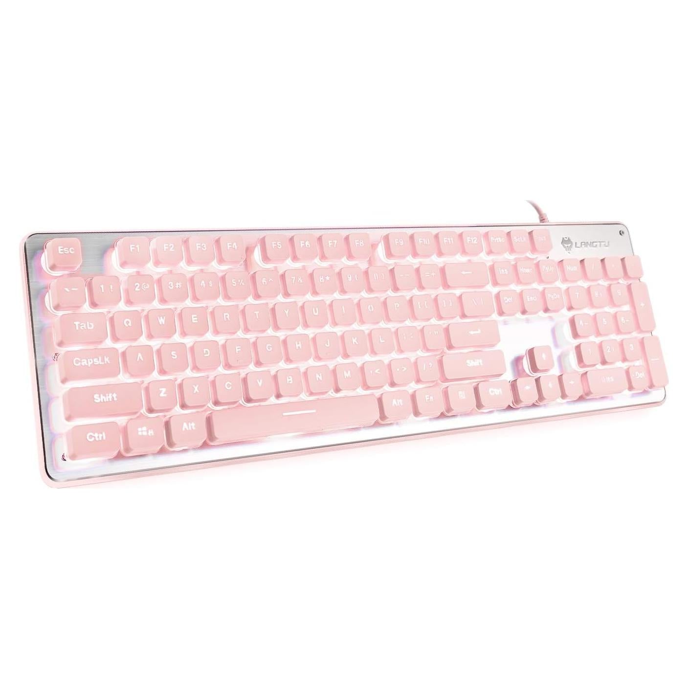 Teclado LANGTU Retroiluminado LED Rosa USB Membrana 104 Teclas