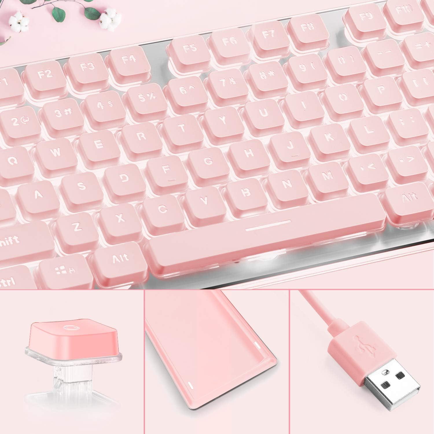 Teclado LANGTU Retroiluminado LED Rosa USB Membrana 104 Teclas