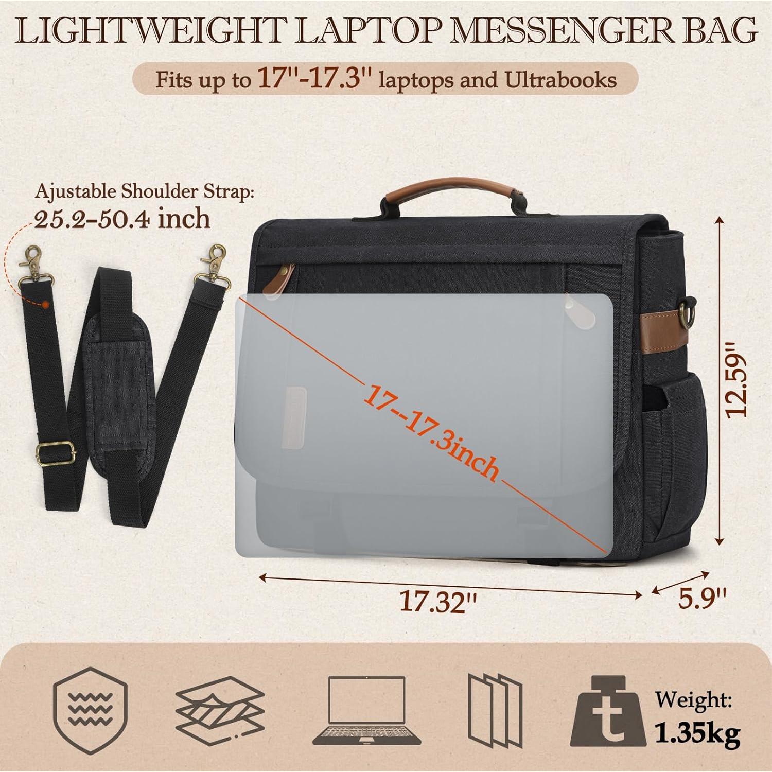 Bolsa Mensajera RAINSMORE para Laptop 17" Impermeable Negra