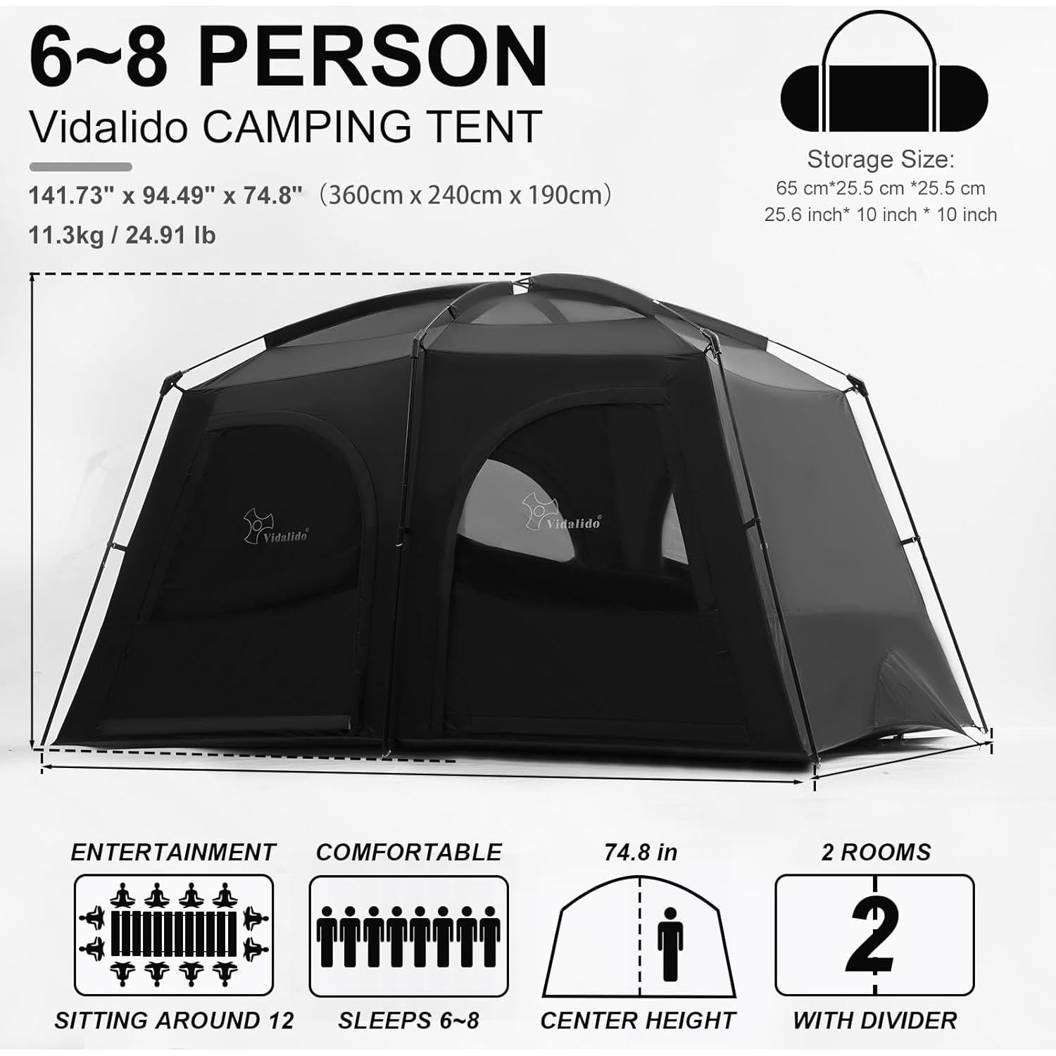 Tienda de Camping Vidalido para 8 Personas Impermeable 360x240cm
