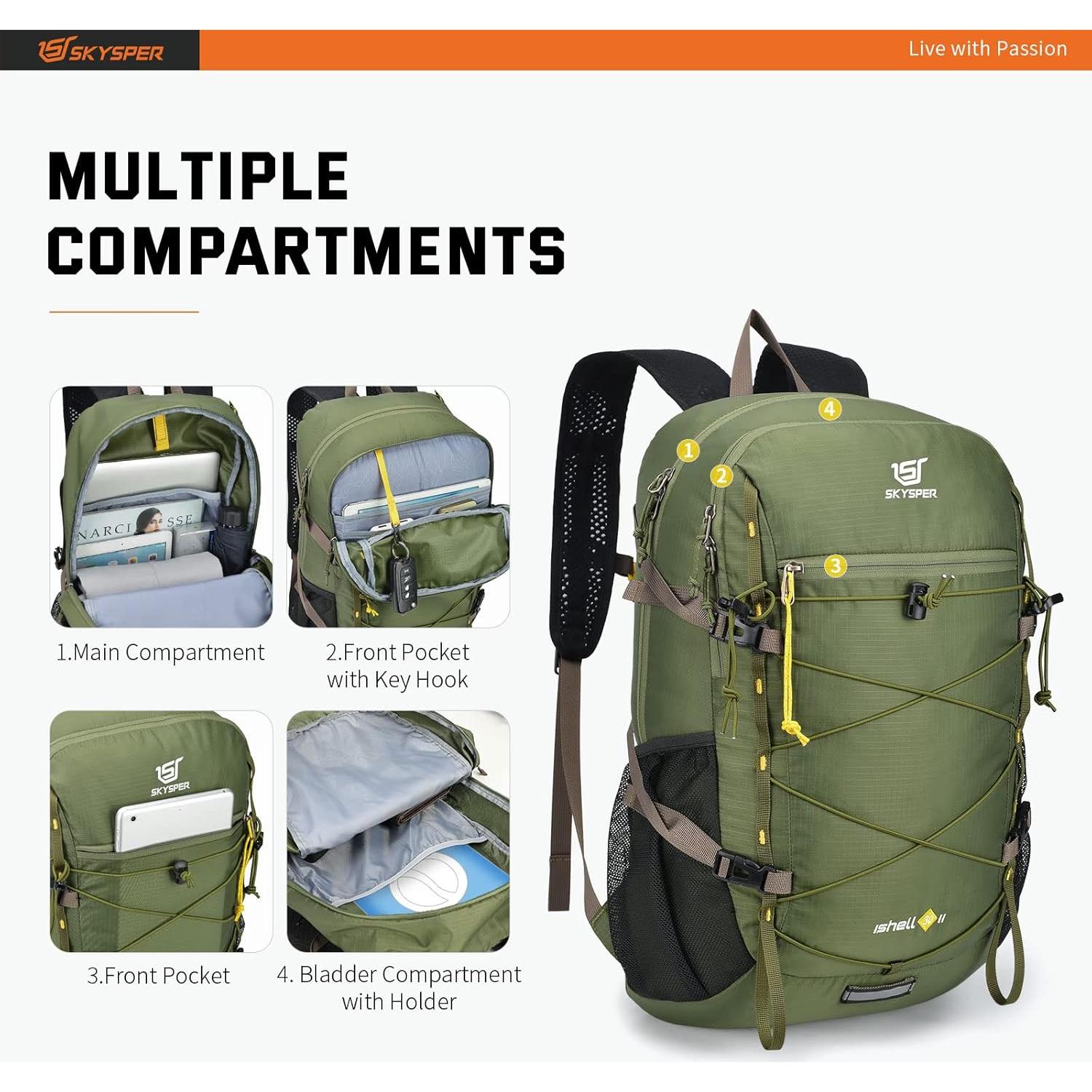 Mochila de Senderismo Plegable SKYSPER ISHELL 30L Verde