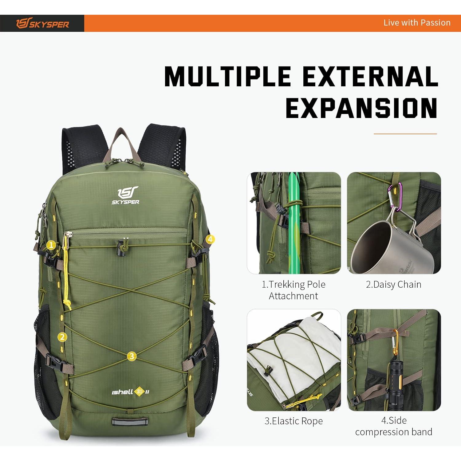 Mochila de Senderismo Plegable SKYSPER ISHELL 30L Verde