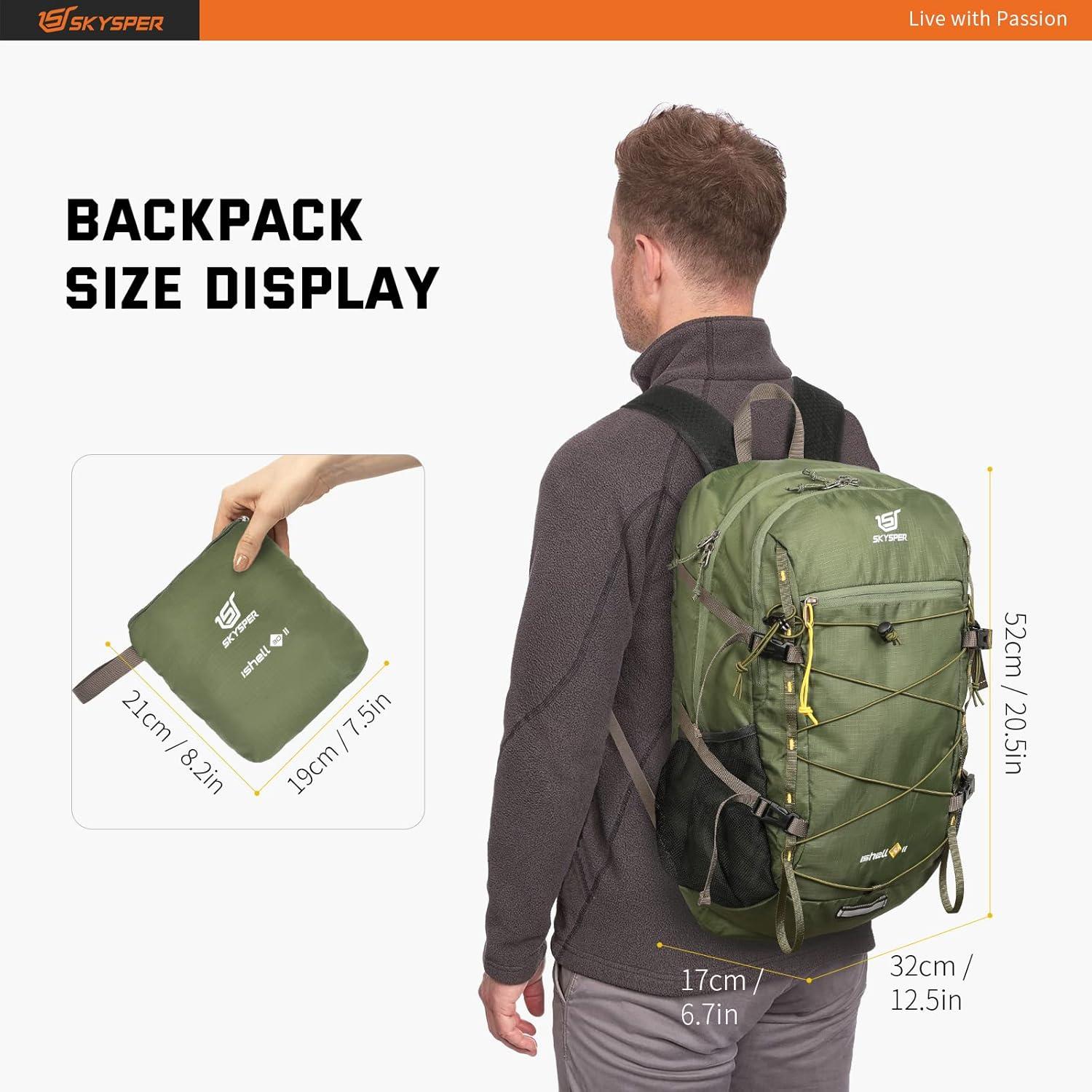 Mochila de Senderismo Plegable SKYSPER ISHELL 30L Verde