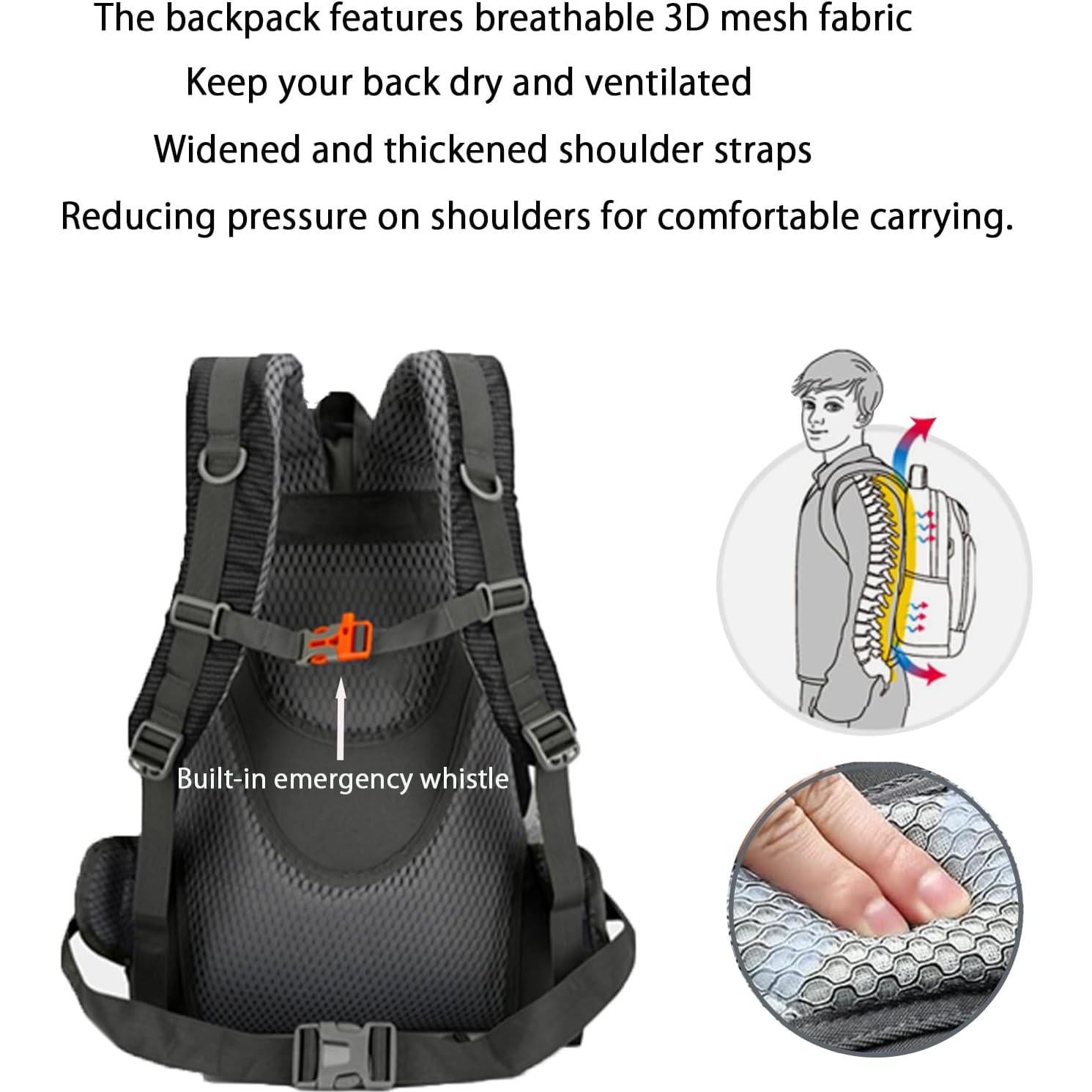 Mochila de Senderismo 35L Negra Unisex con Panel Ventilado