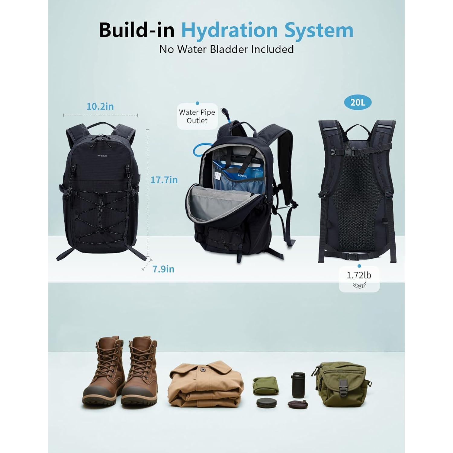 Mochila de Senderismo ECOHUB 20L Resistente al Agua Unisex