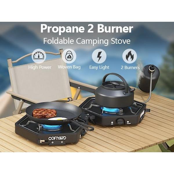 Estufa de Camping COFIYARD 2 Quemadores Plegable 17,000 BTU