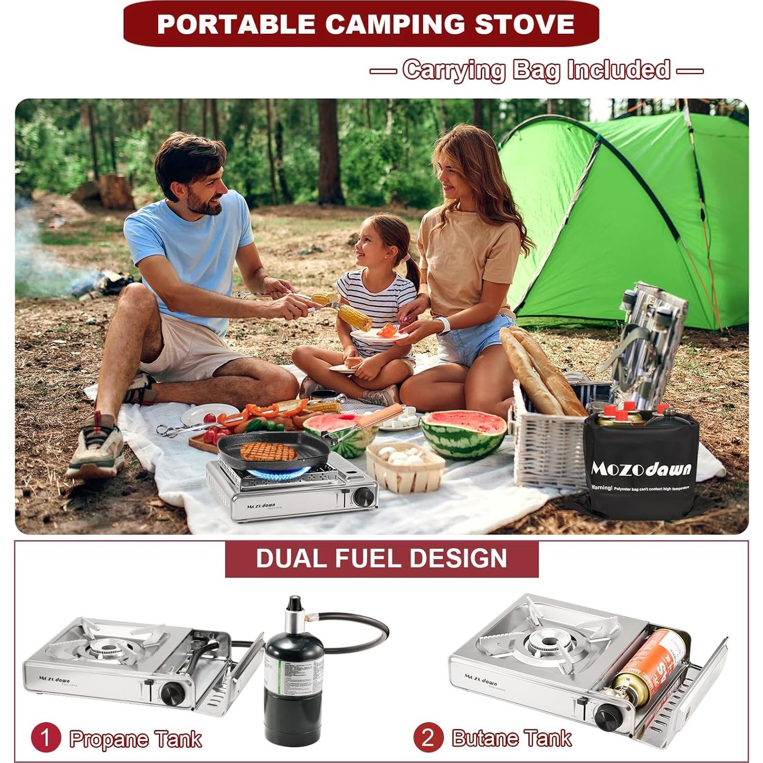 Estufa de Camping Portátil MOZODAWN Doble Combustible 10500 BTU