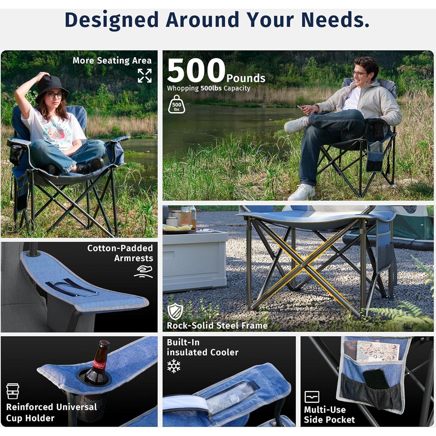 Silla de Camping Sobredimensionada EAST OAK CC02BU2 - Soporta 227 kg