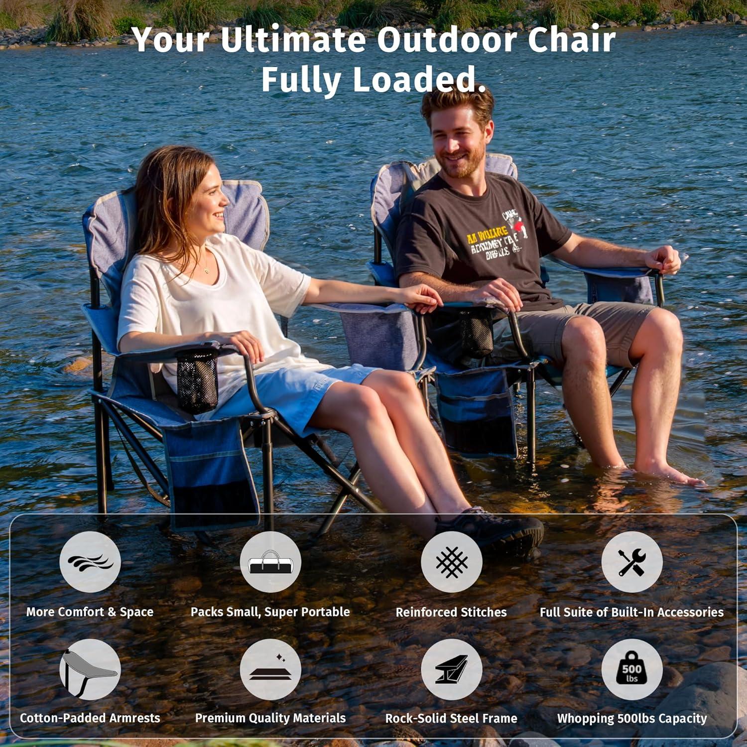 Silla de Camping Sobredimensionada EAST OAK CC02BU2 - Soporta 227 kg