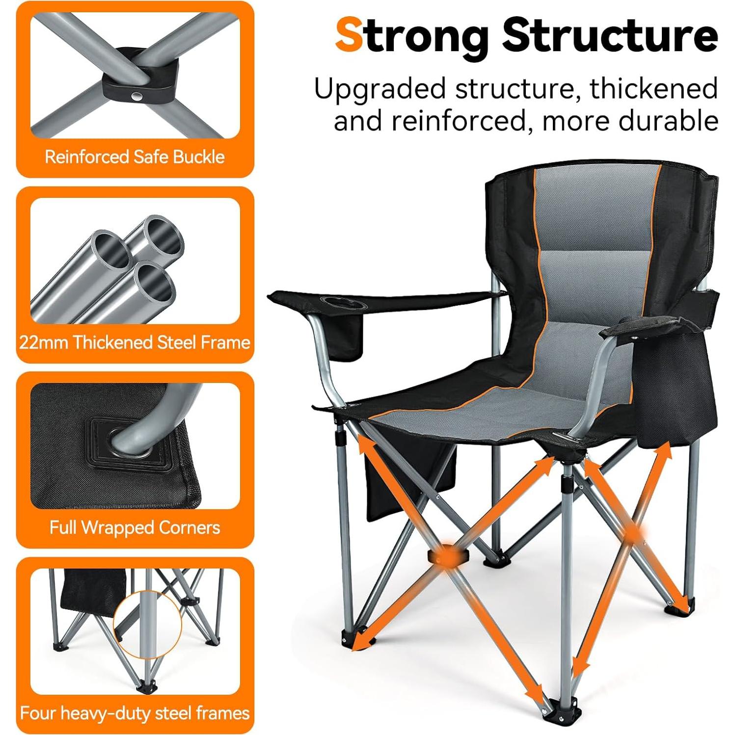 Silla de Camping Plegable Alta Resistencia LYY001 Negra 181 kg