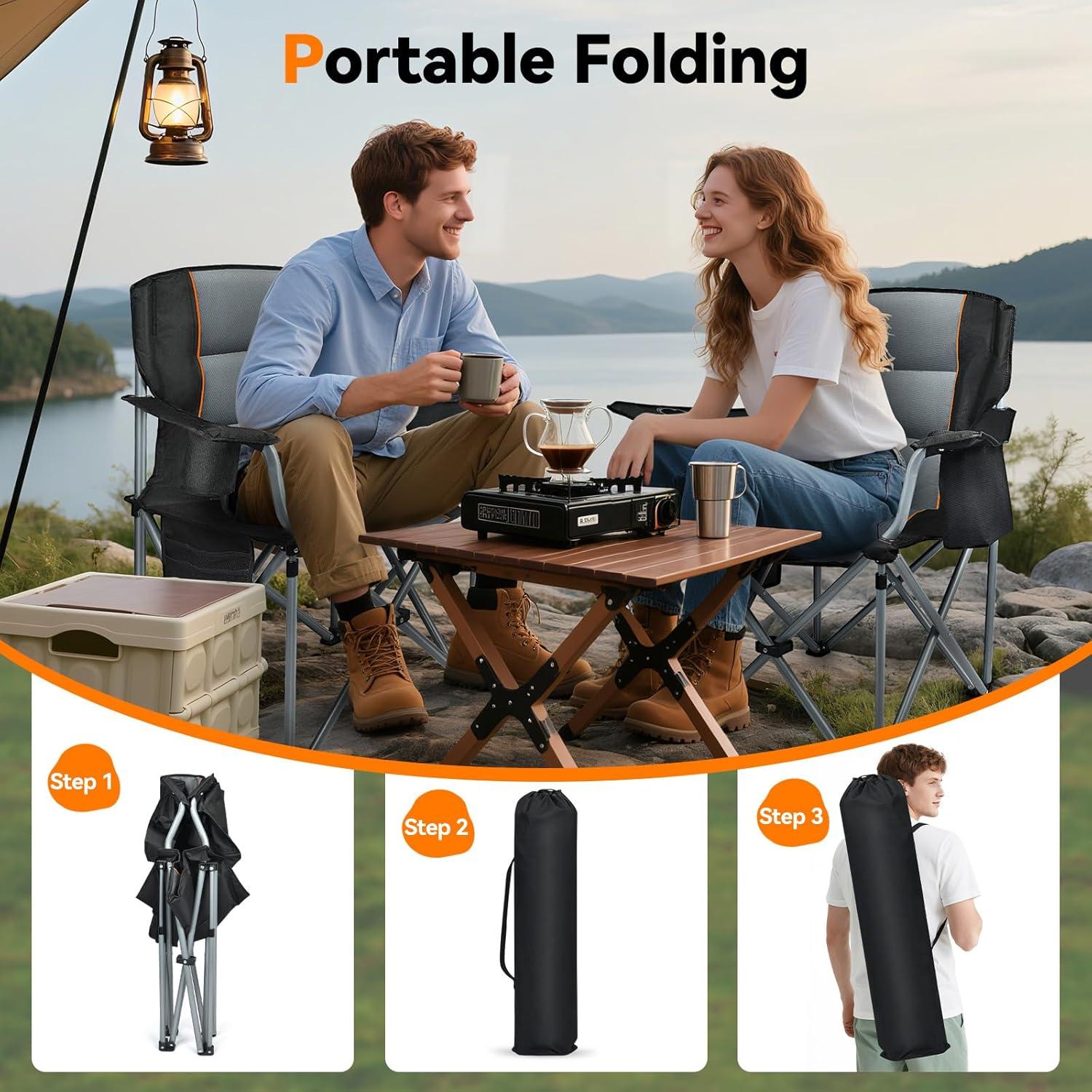 Silla de Camping Plegable Alta Resistencia LYY001 Negra 181 kg