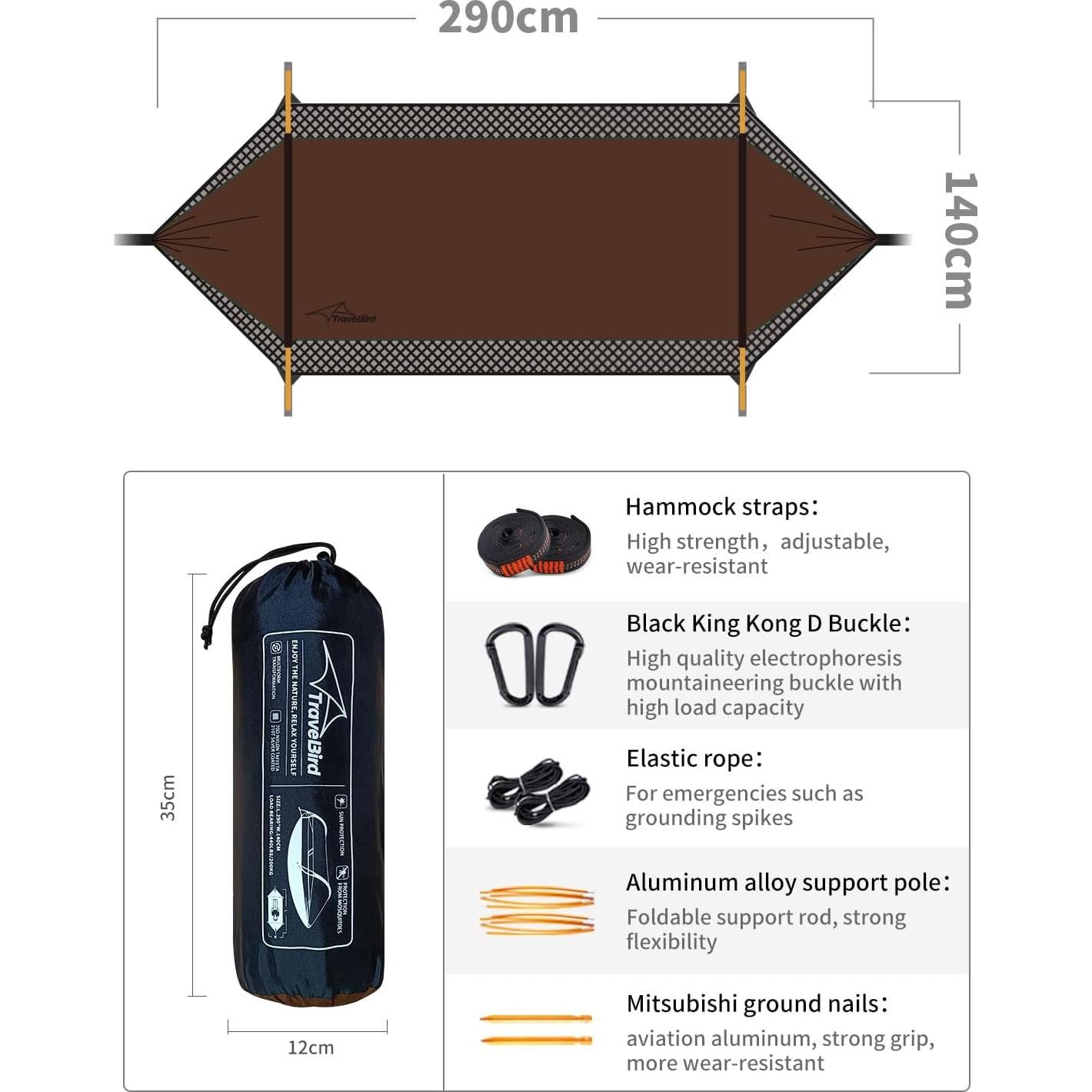 Hamaca de Camping Travel Bird Extra Grande con Red Antimosquitos
