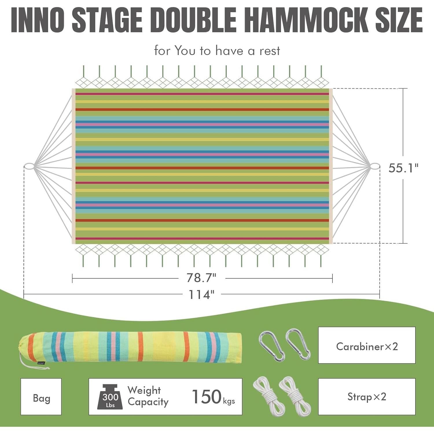 Hamaca Doble INNO STAGE Algodón Natural 299.9x139.9cm Verde Amarillo