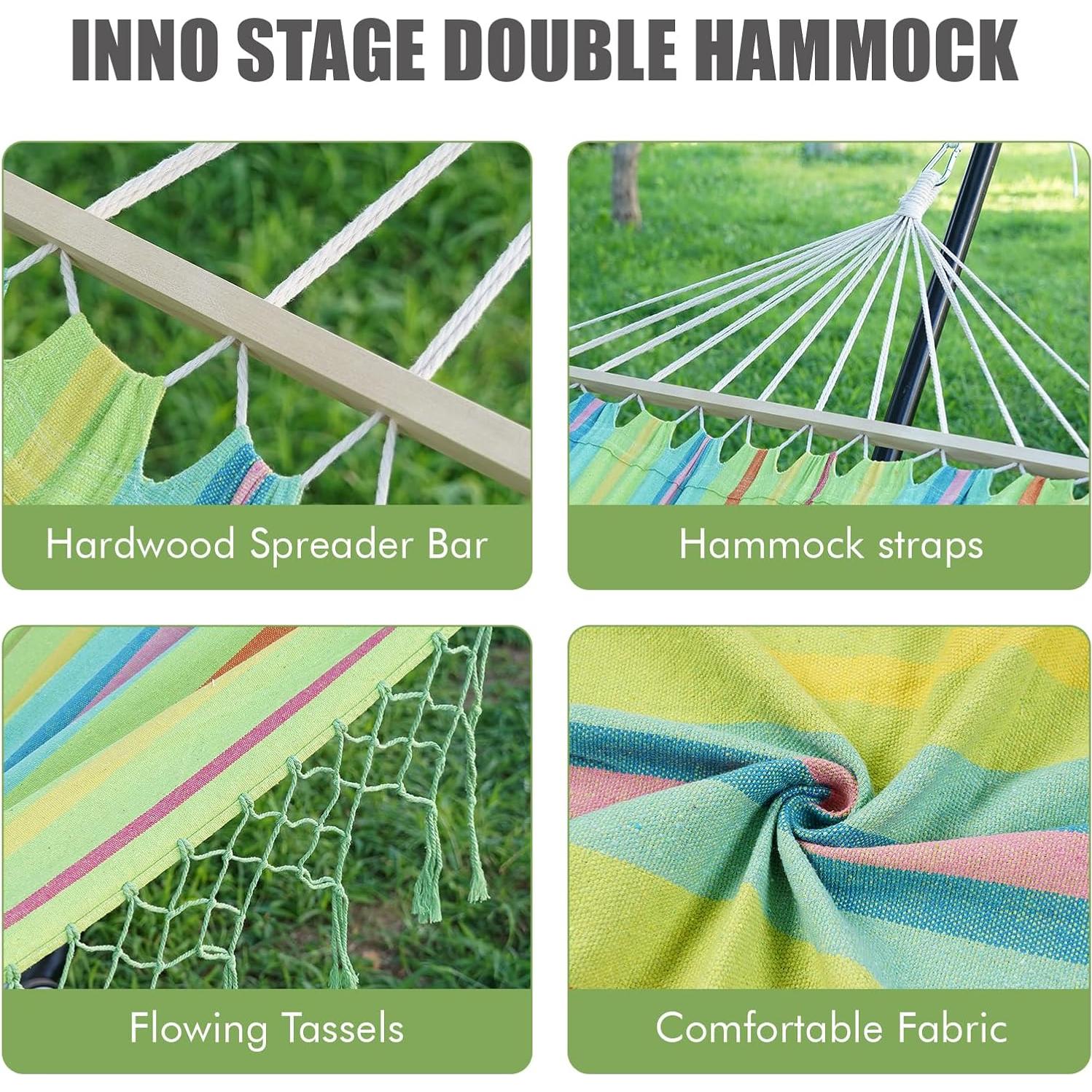 Hamaca Doble INNO STAGE Algodón Natural 299.9x139.9cm Verde Amarillo