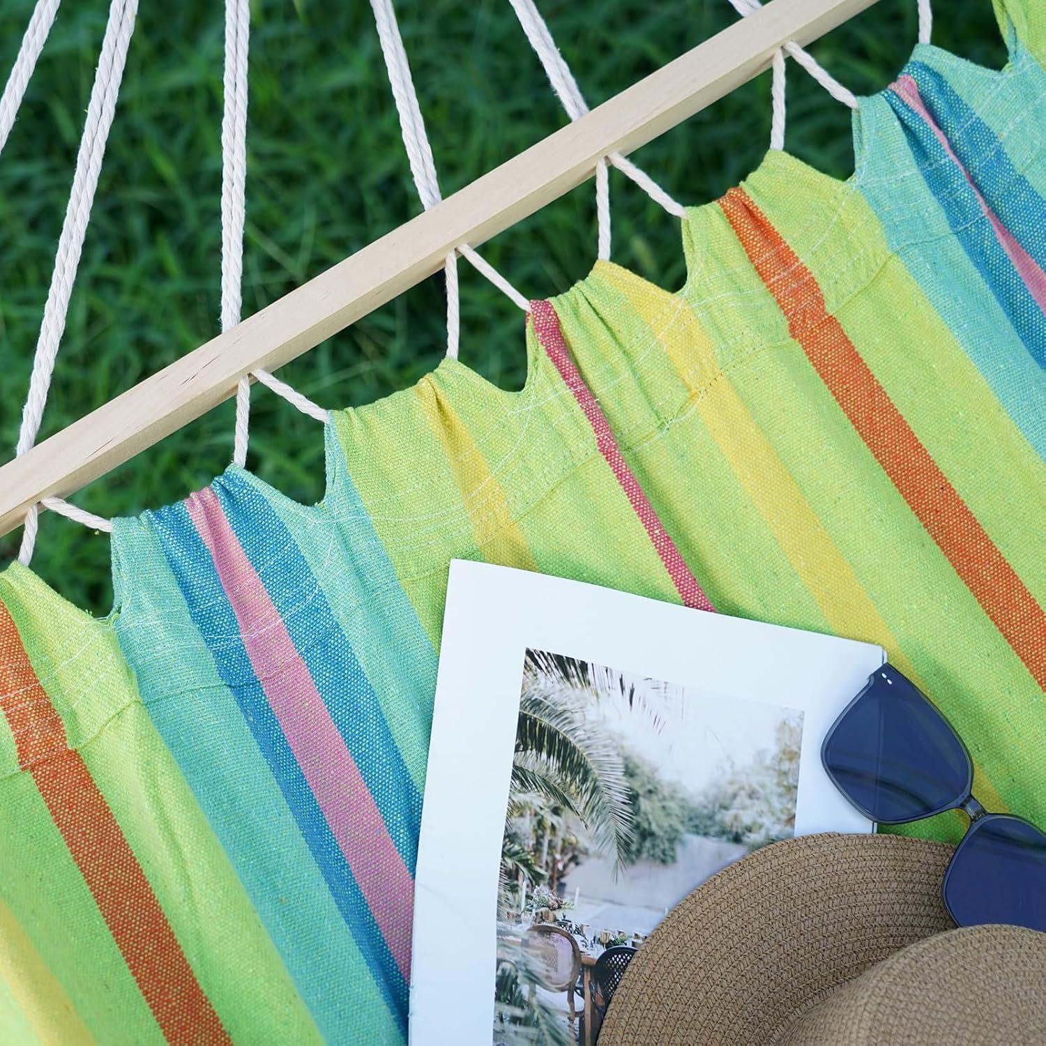 Hamaca Doble INNO STAGE Algodón Natural 299.9x139.9cm Verde Amarillo