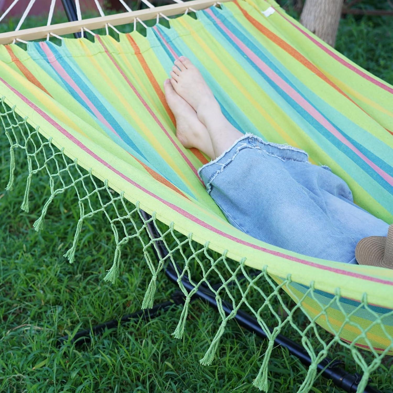 Hamaca Doble INNO STAGE Algodón Natural 299.9x139.9cm Verde Amarillo