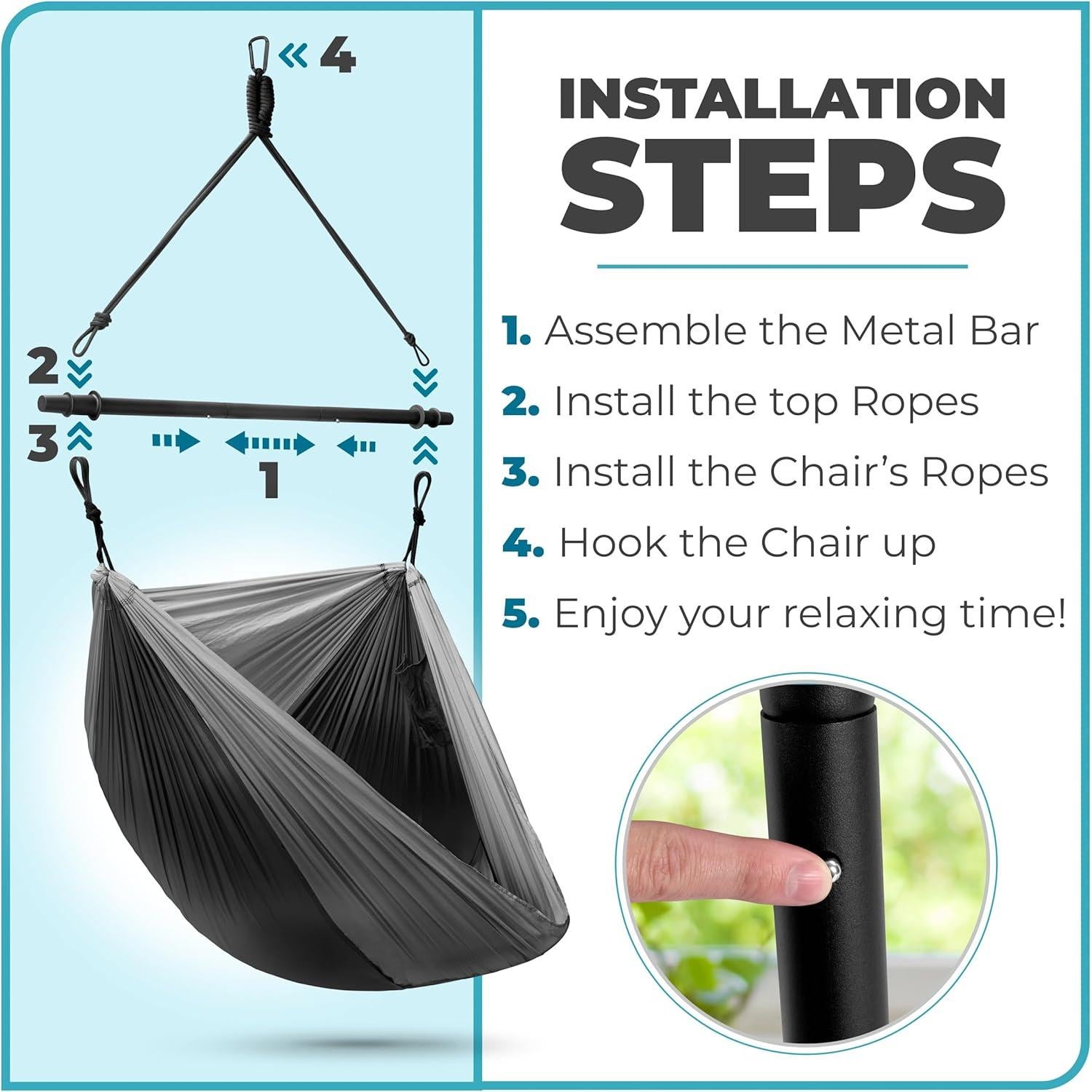 Silla Hamaca Colgante Sorbus Negra - Plegable y Liviana 227 kg