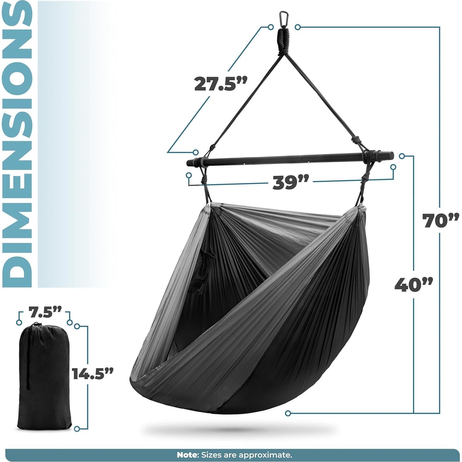 Silla Hamaca Colgante Sorbus Negra - Plegable y Liviana 227 kg