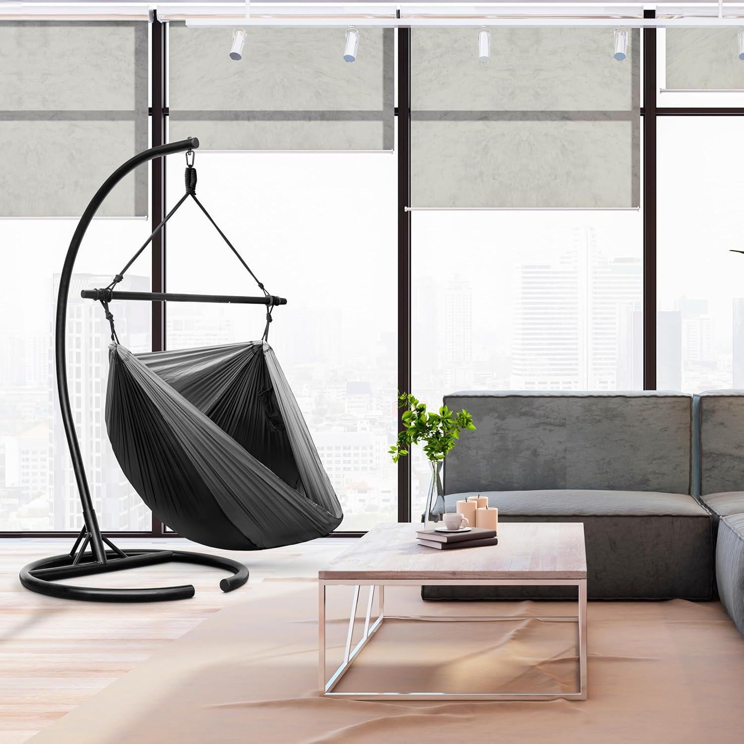 Silla Hamaca Colgante Sorbus Negra - Plegable y Liviana 227 kg