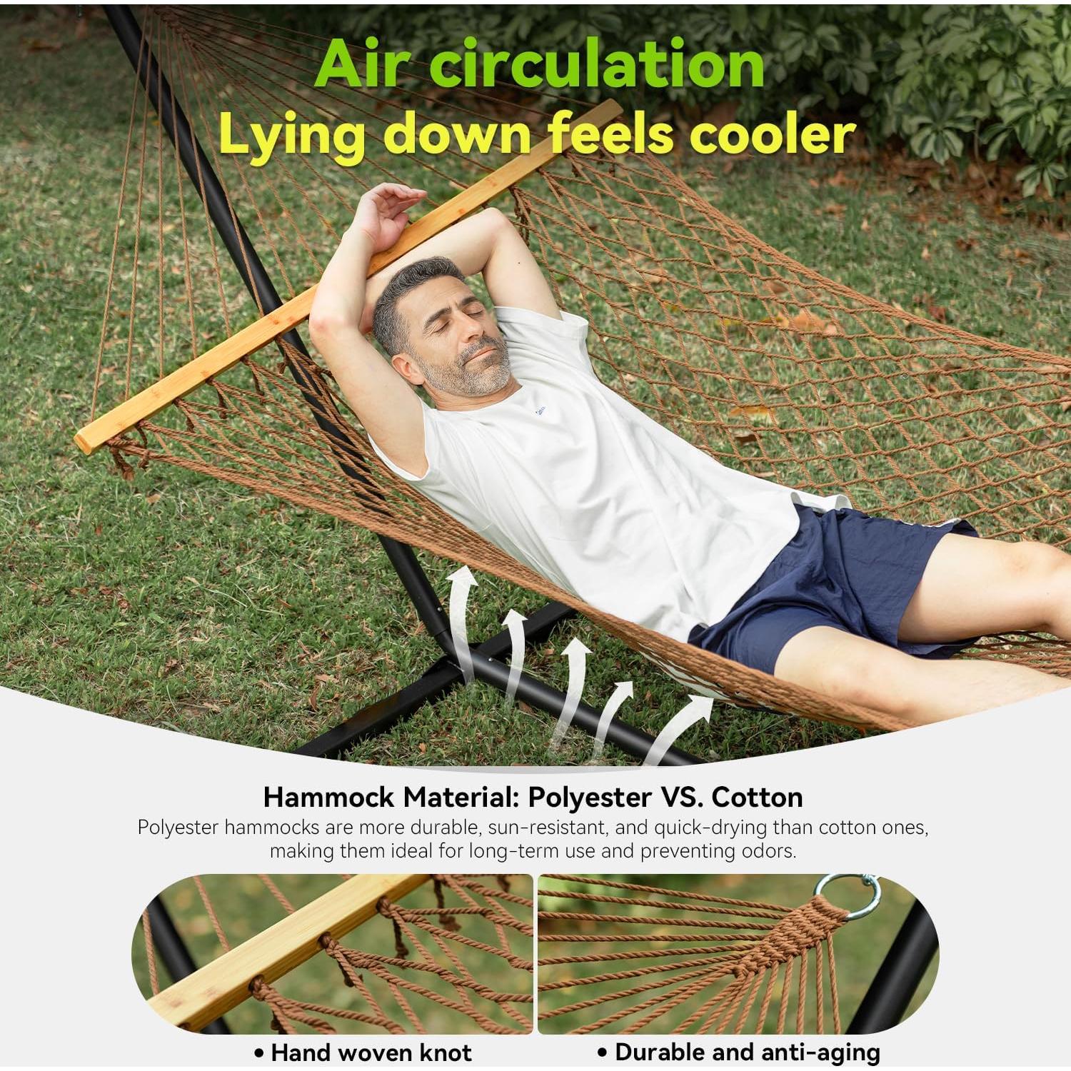 Hamaca Doble ANAGOO 190x140 cm para 2 Personas - Poliester Marrón