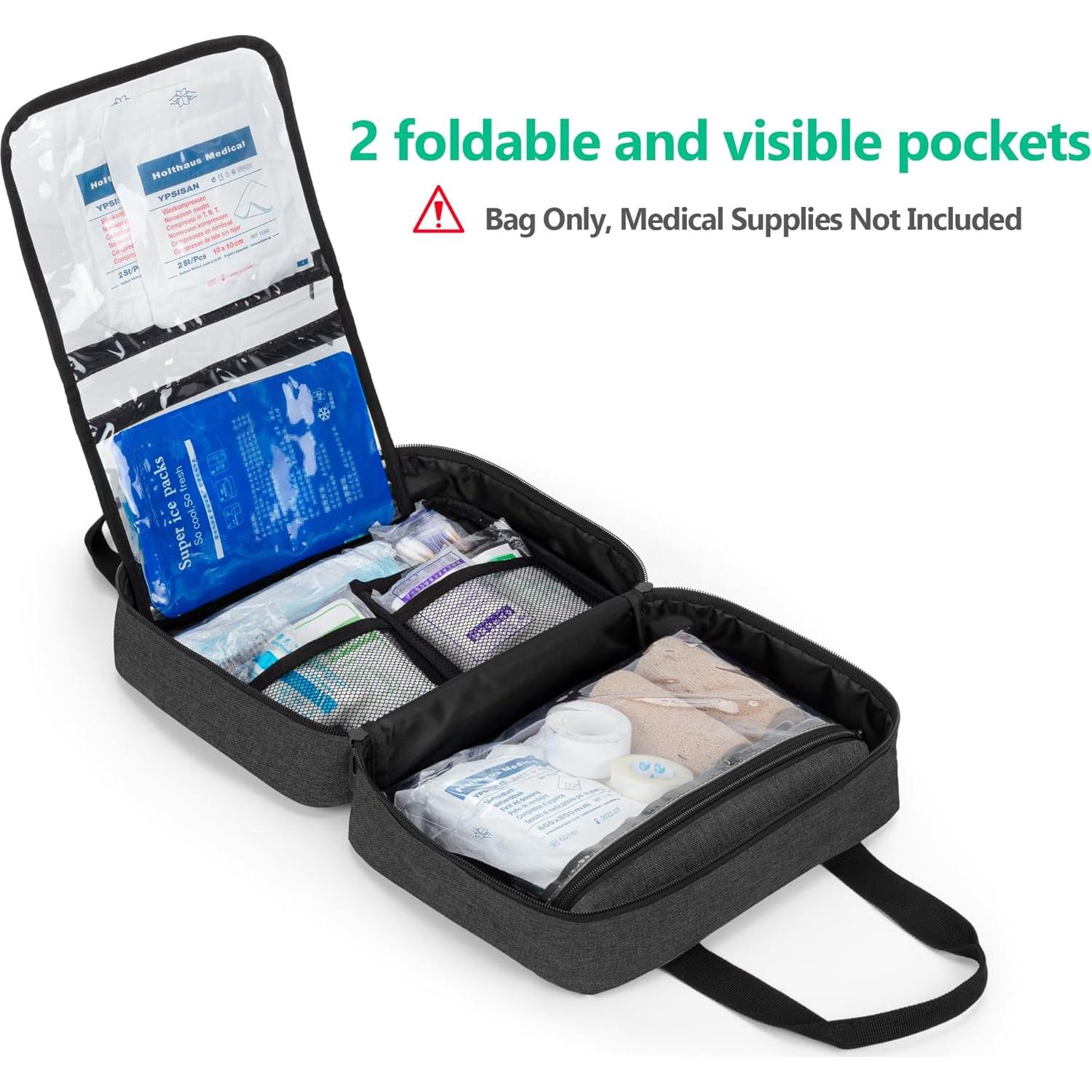 Bolsa de Primeros Auxilios CURMIO Negra Compacta 29x10x20 cm