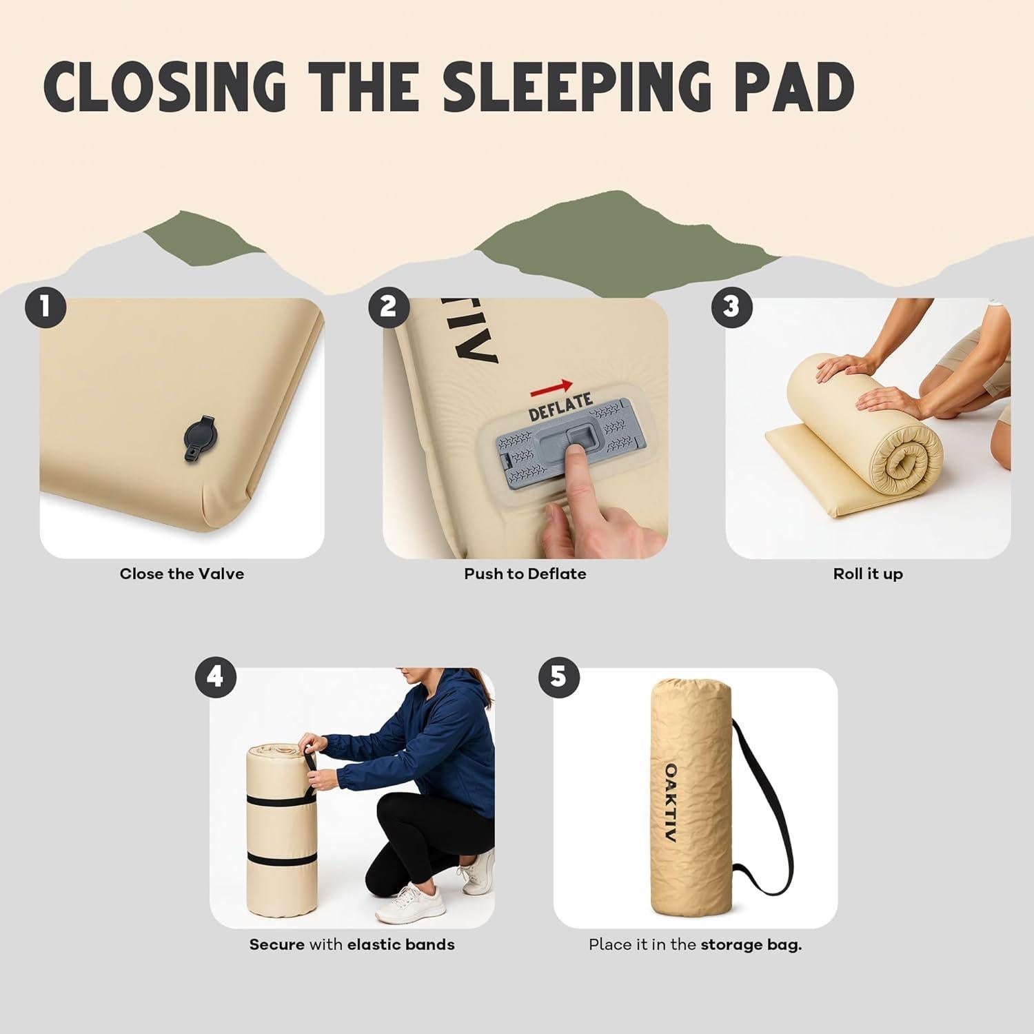 Almohadilla de Camping Autoinflable Oaktiv 3.15" (8 cm) Beige