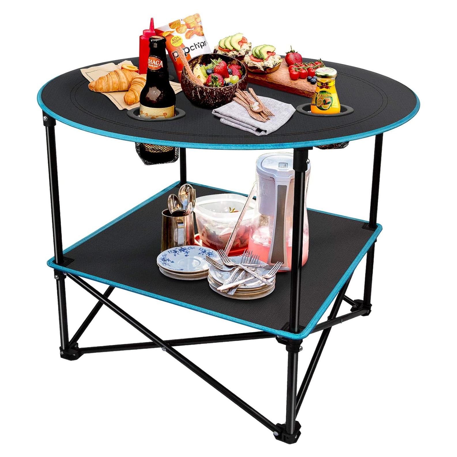 Mesa de Camping Plegable LESES Oxford 72.9x72.9cm Negro y Azul