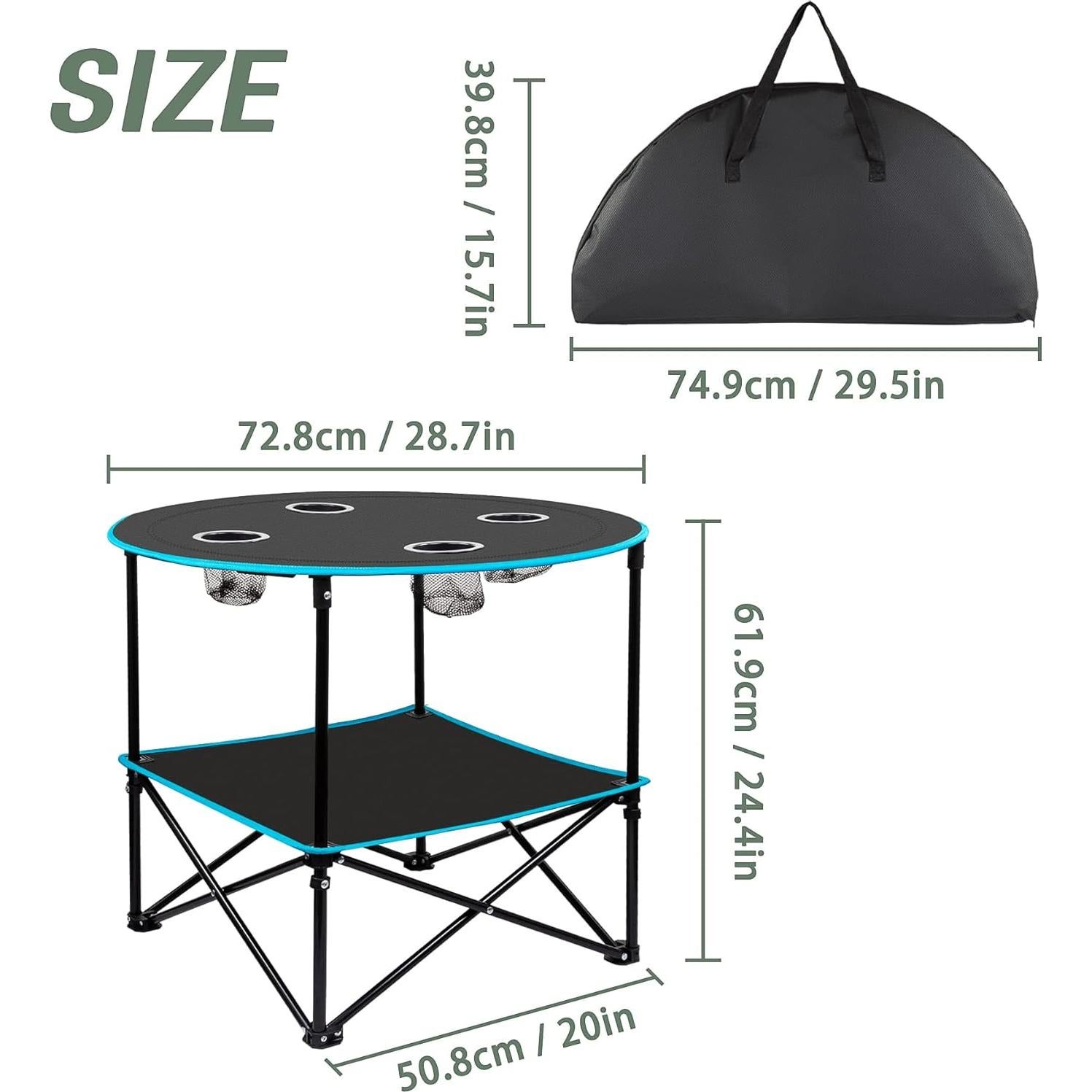 Mesa de Camping Plegable LESES Oxford 72.9x72.9cm Negro y Azul