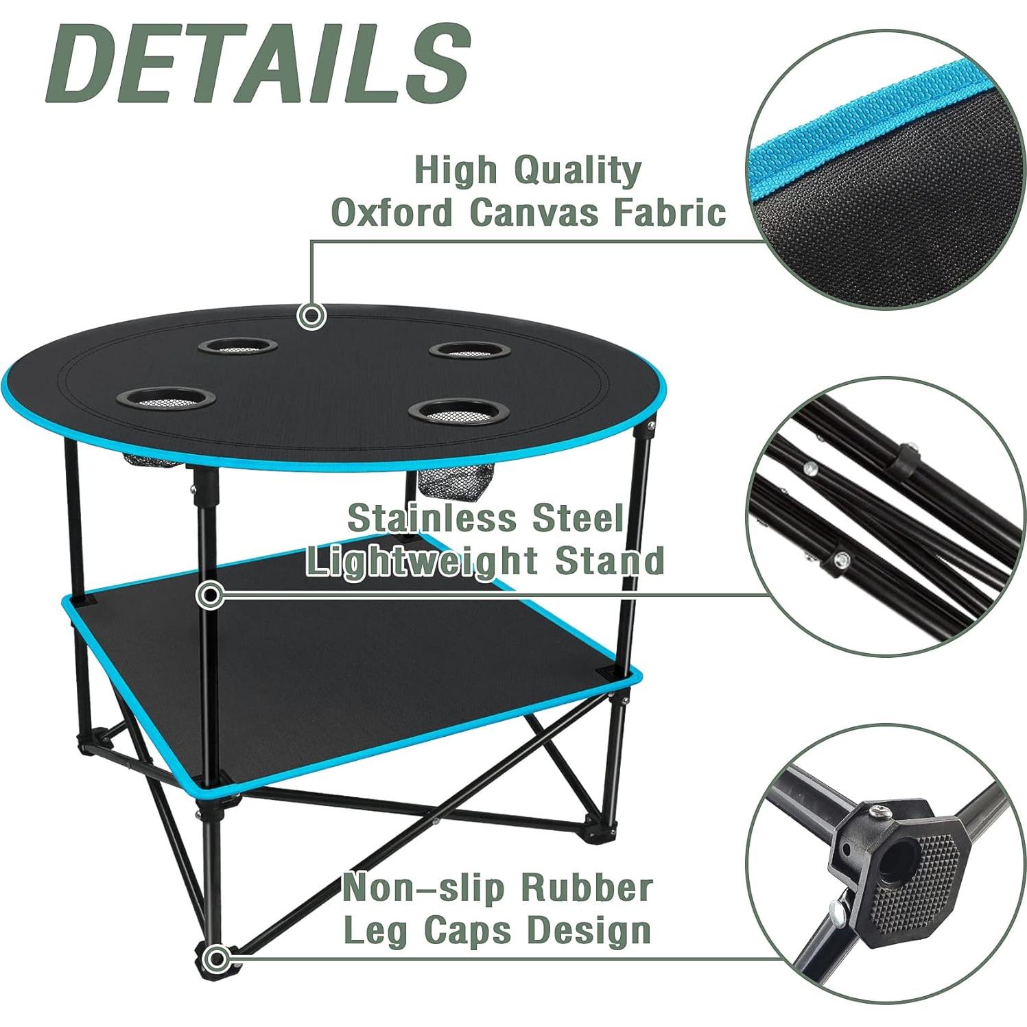 Mesa de Camping Plegable LESES Oxford 72.9x72.9cm Negro y Azul
