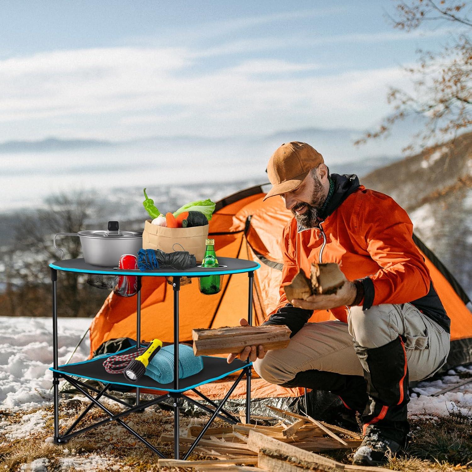 Mesa de Camping Plegable LESES Oxford 72.9x72.9cm Negro y Azul