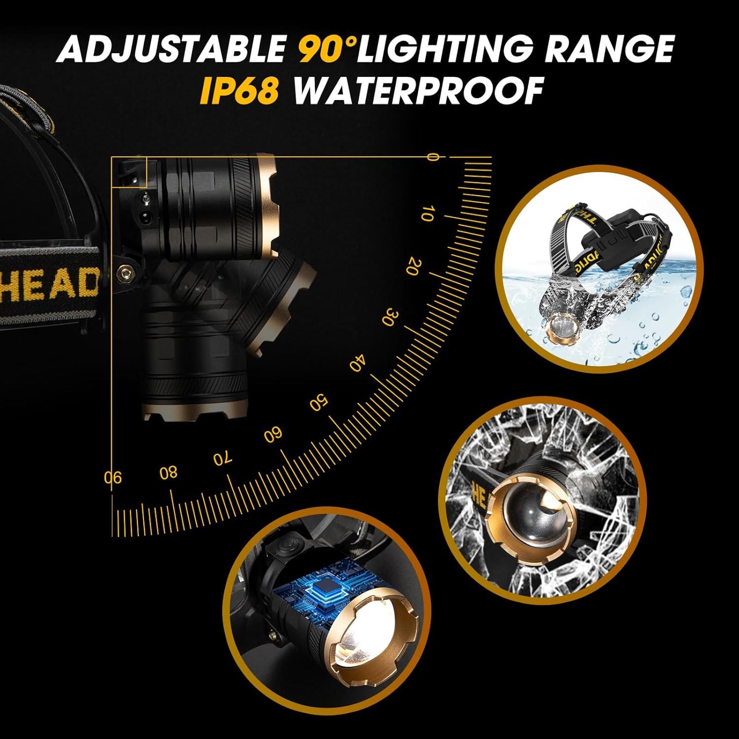 Linterna Frontal Recargable Weejunki 160000 LM IP68 Ajustable