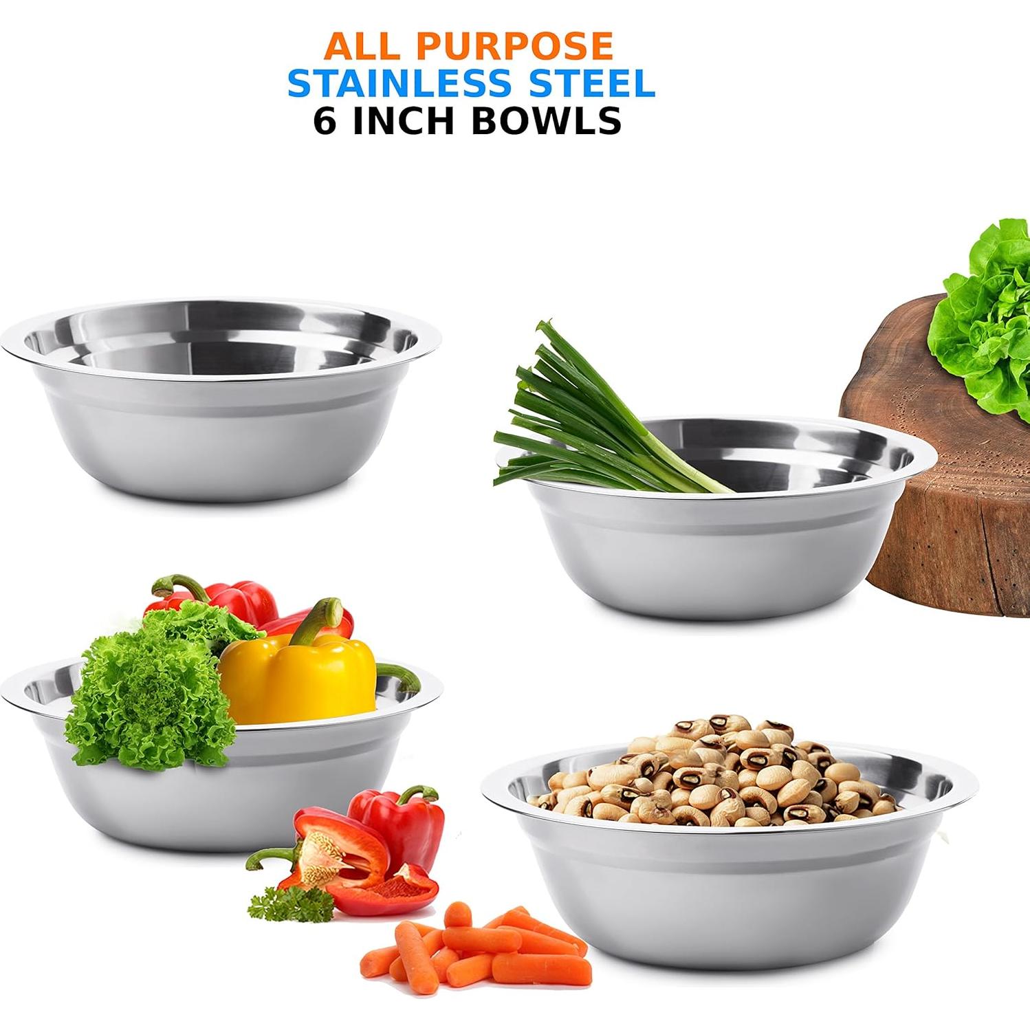 Juego de Cuencos de Acero Inoxidable Wealers 4 Piezas 15.24 cm