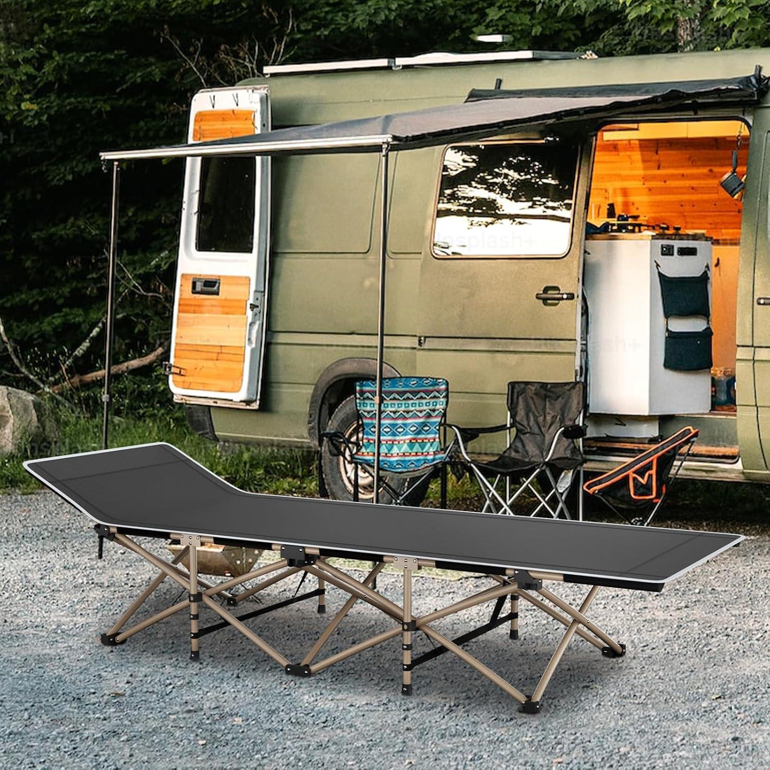 Cama Plegable MoNiBloom para Camping, Soporta 163 kg, Negra