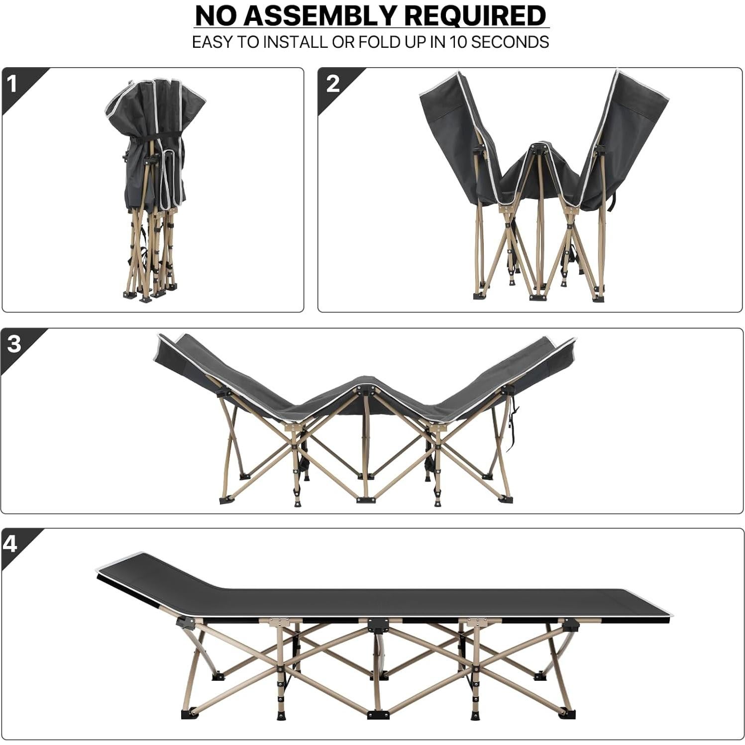 Cama Plegable MoNiBloom para Camping, Soporta 163 kg, Negra