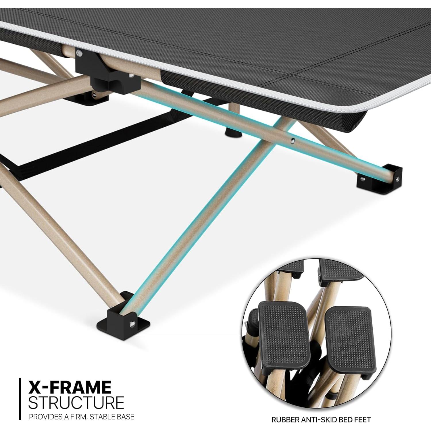 Cama Plegable MoNiBloom para Camping, Soporta 163 kg, Negra