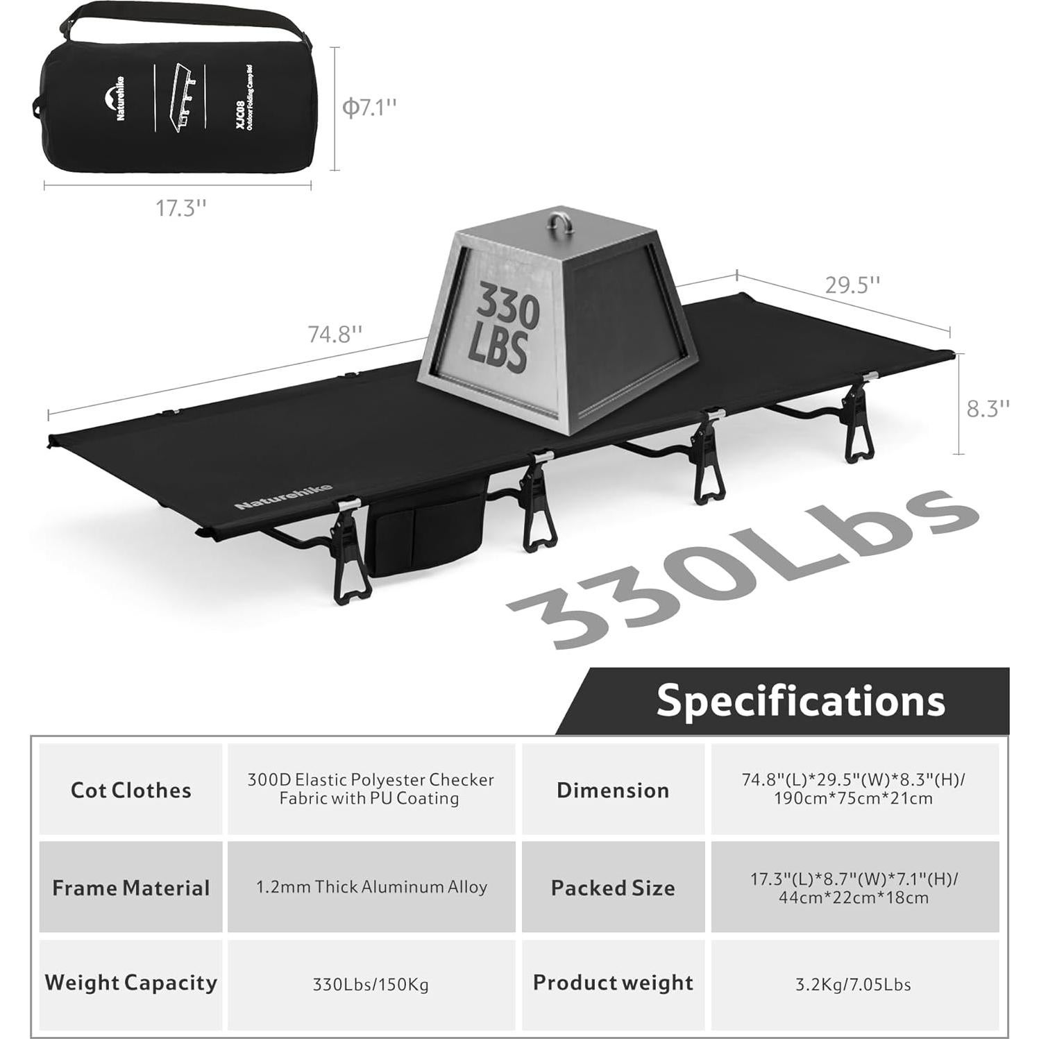Cama de Camping Plegable Naturehike GREENWILD 75cm Ancho