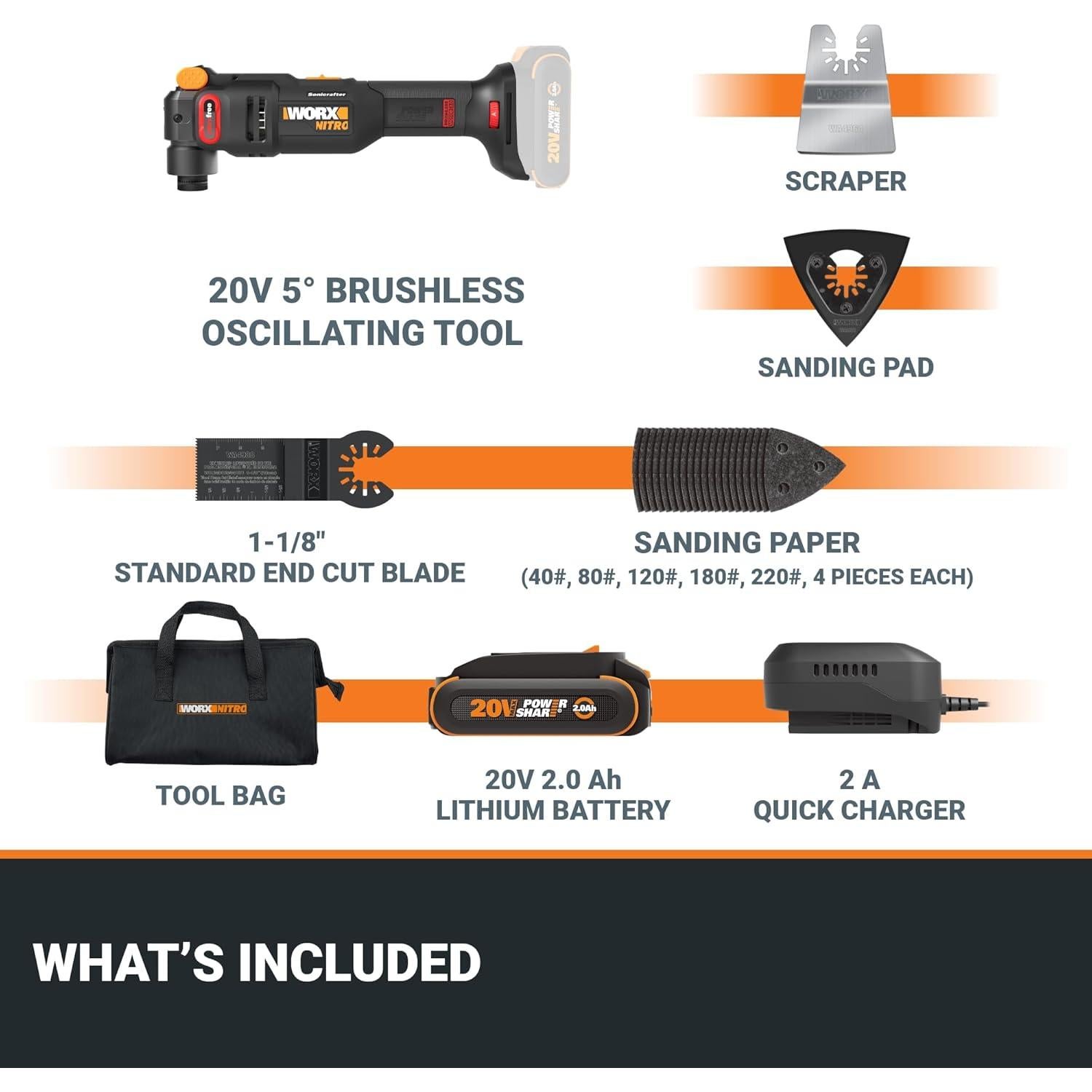 Herramienta Multiuso Oscilante Inalámbrica Worx 20V 5°