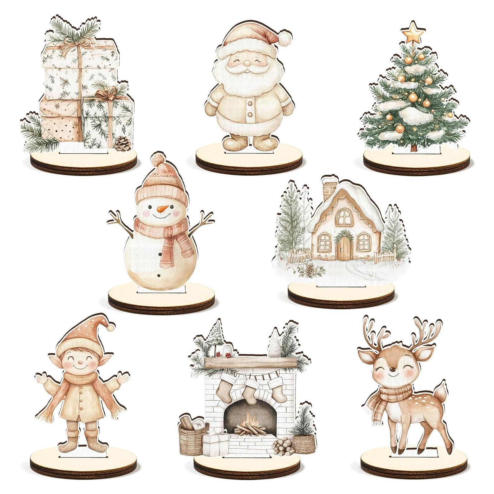 Juego de 16 Piezas Centro de Mesa de Madera Boho Beige Navidad