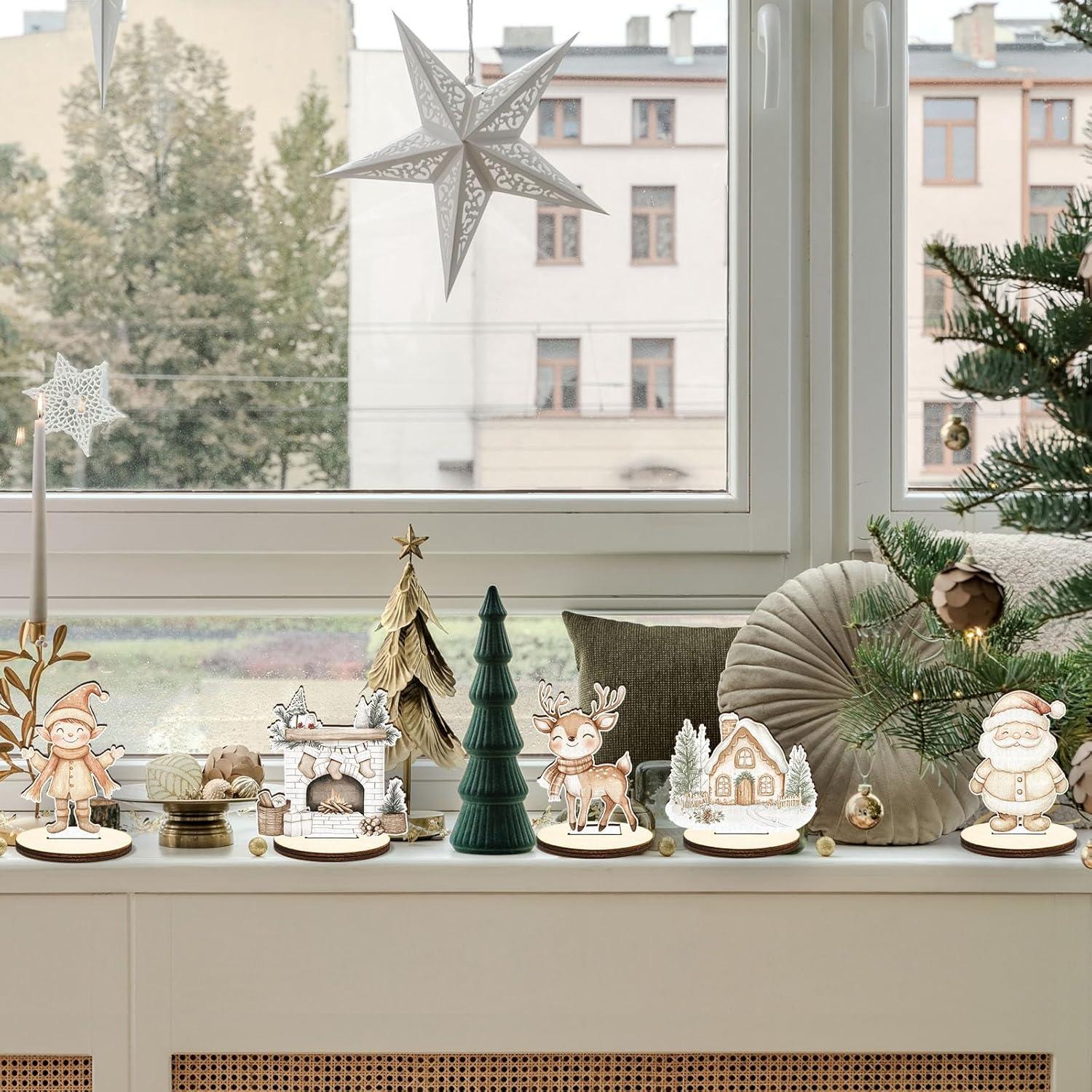 Juego de 16 Piezas Centro de Mesa de Madera Boho Beige Navidad